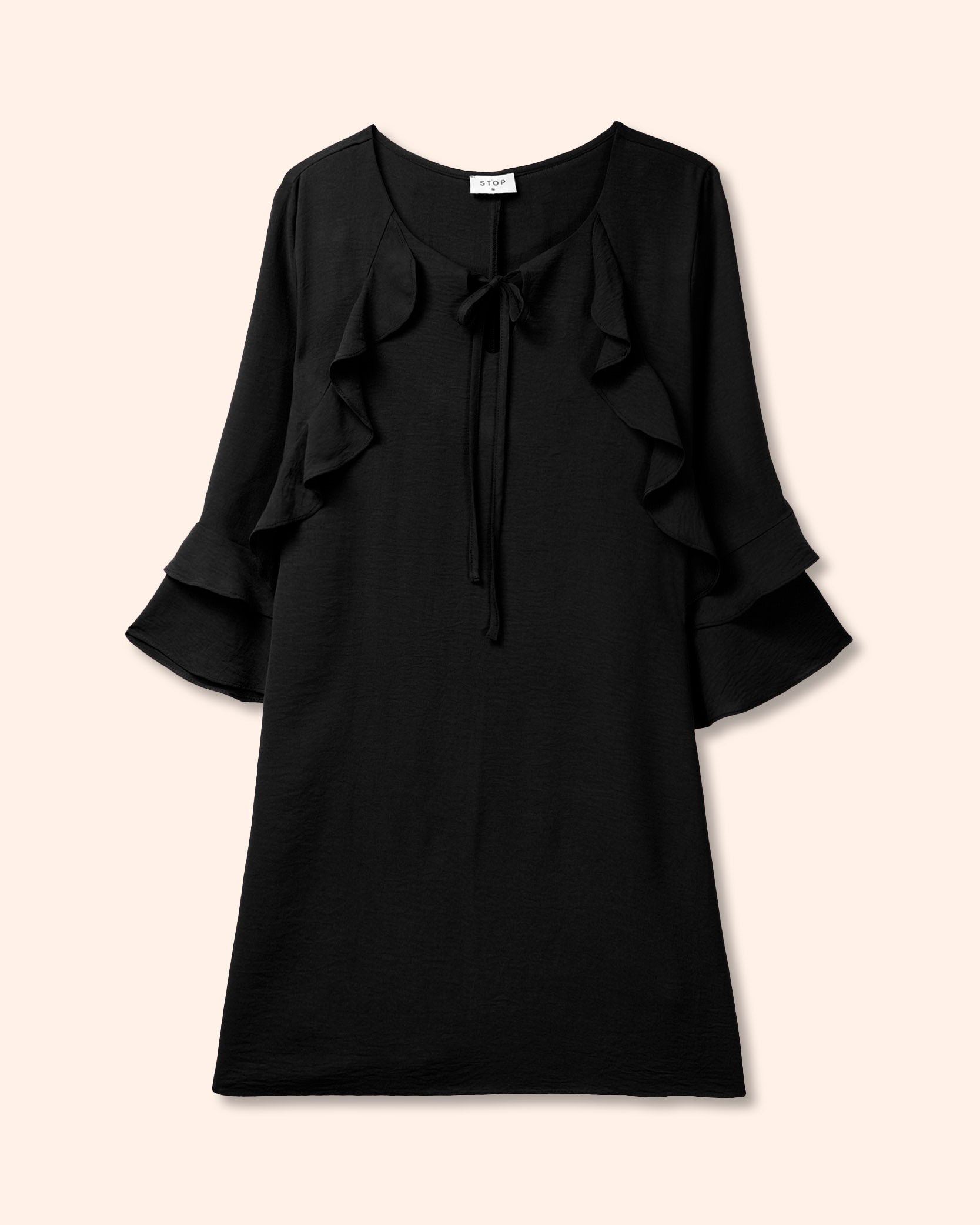 vestido-negro-corto-olanes‑mujer‑STOP