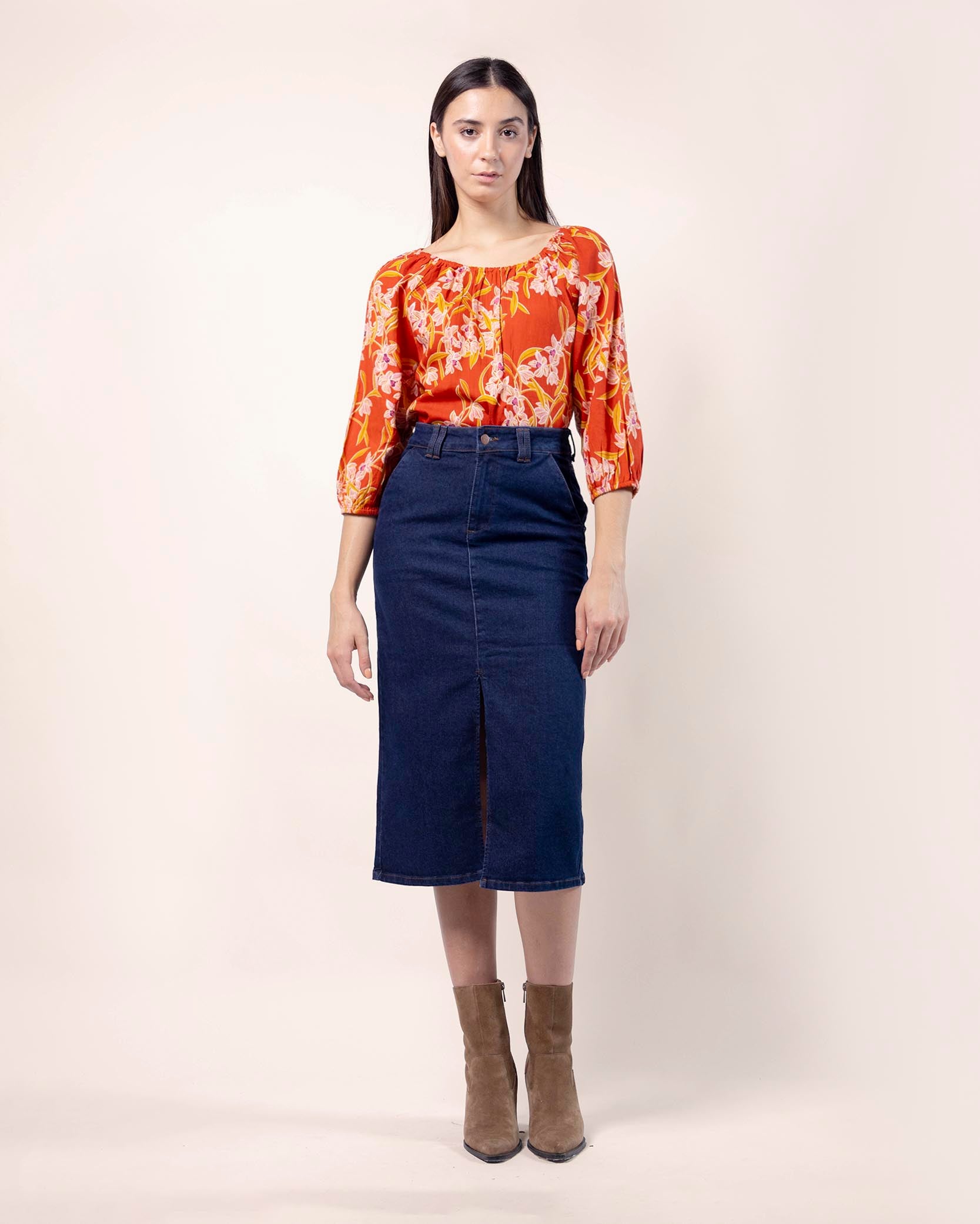 falda-algodón-denim-azul-marino