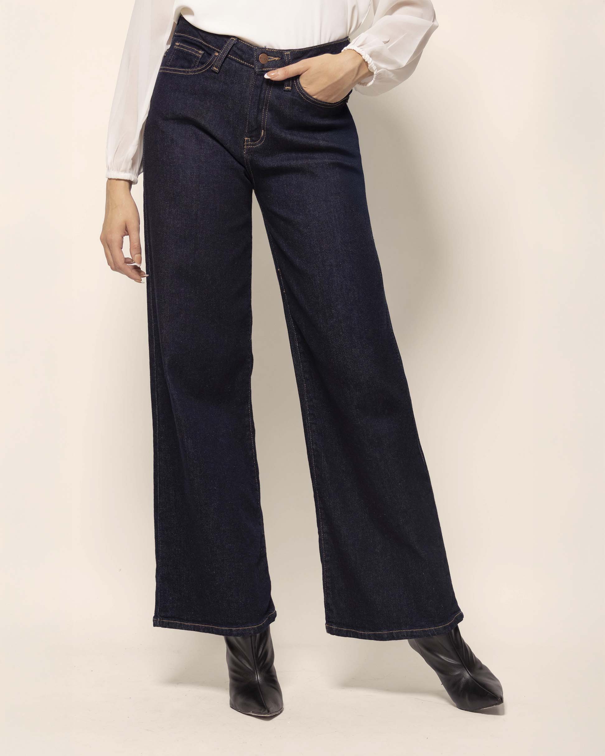 Jeans wide leg azul marino