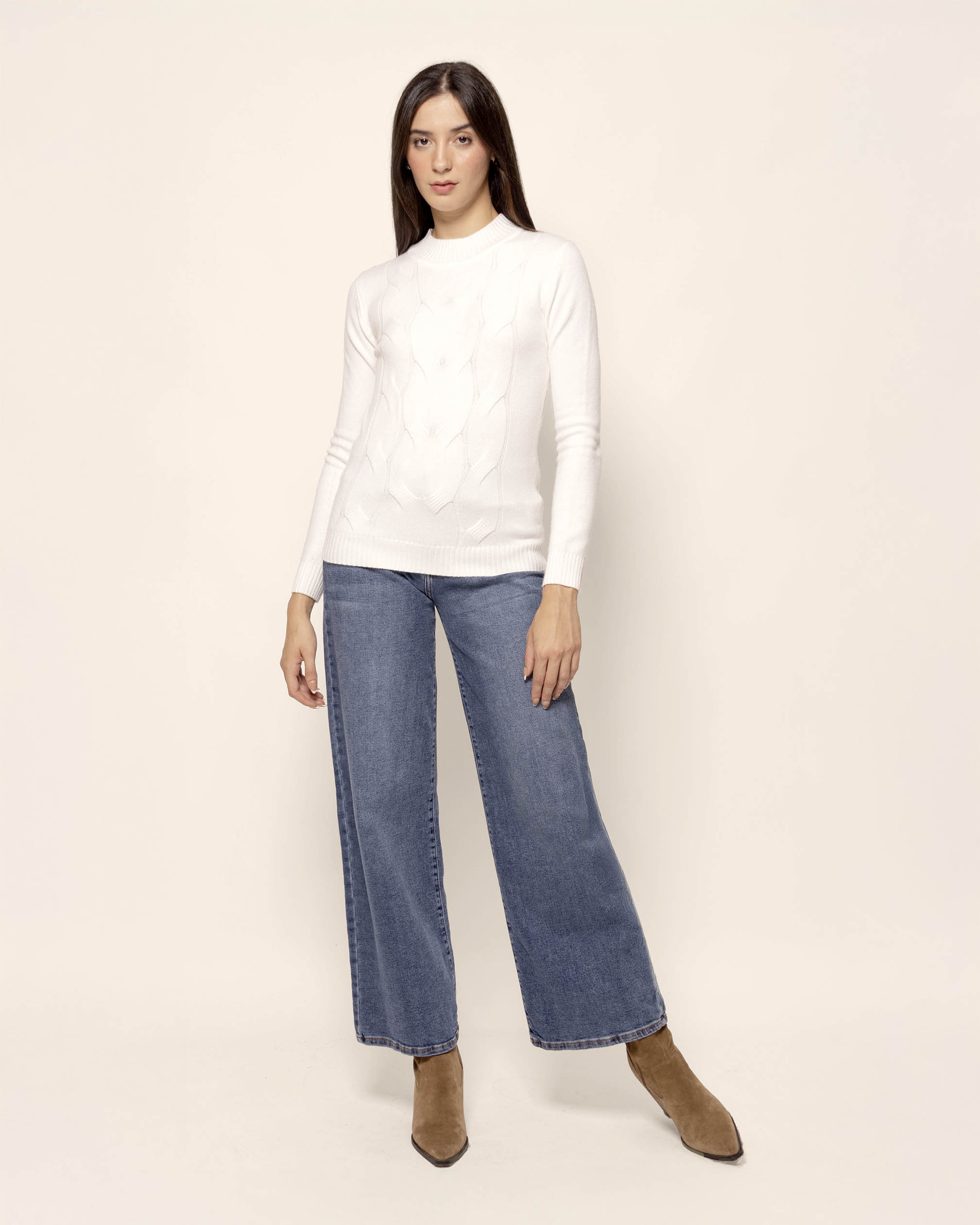 Jeans wide leg algodón lavado medio