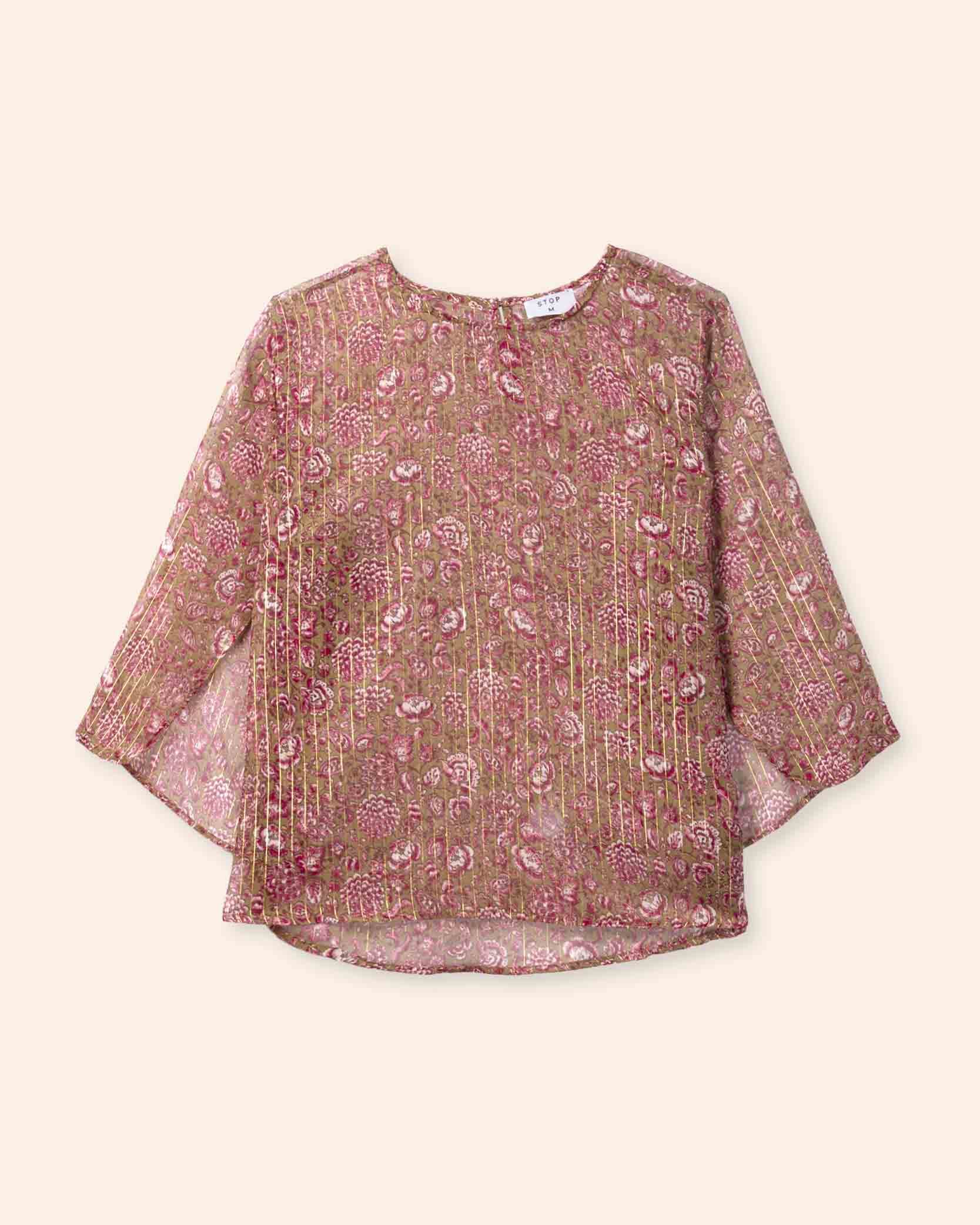 blusa‑manga‑tres‑cuartos‑militar‑foil‑oro