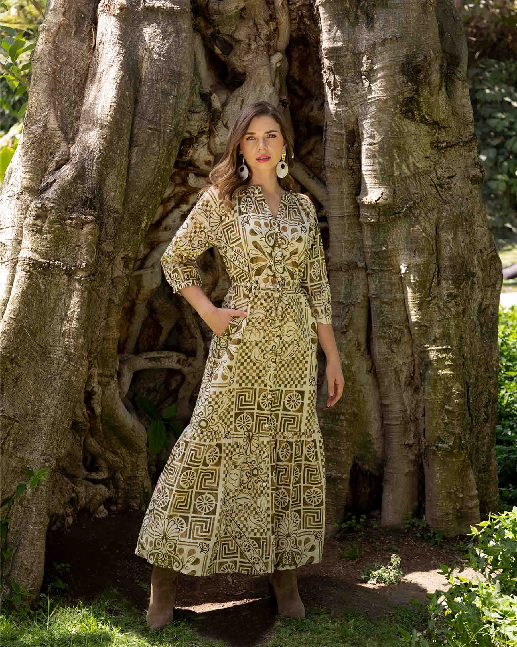 vestido-largo-camisero-estampado-verde