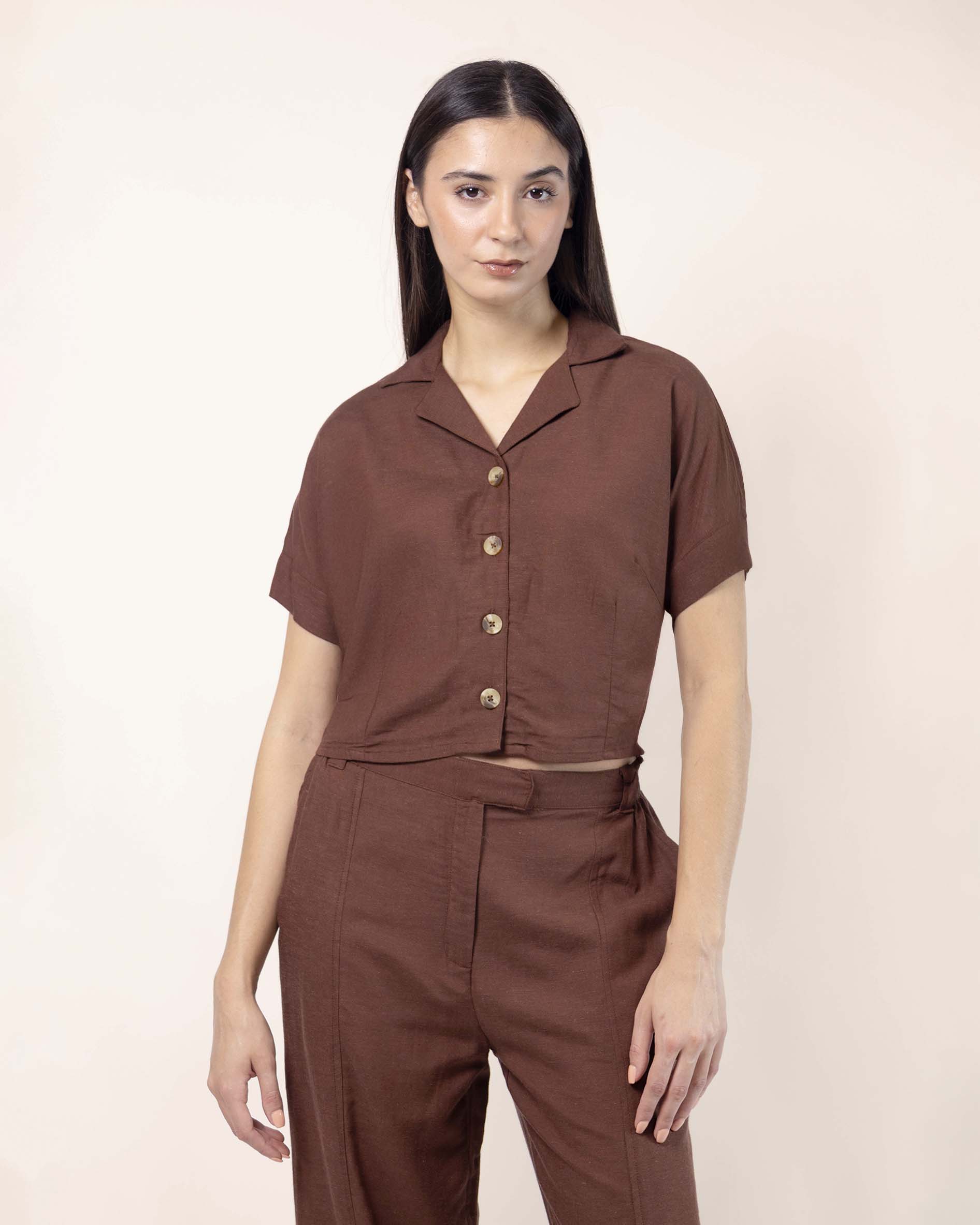 camisa-manga-corta-color-chocolate