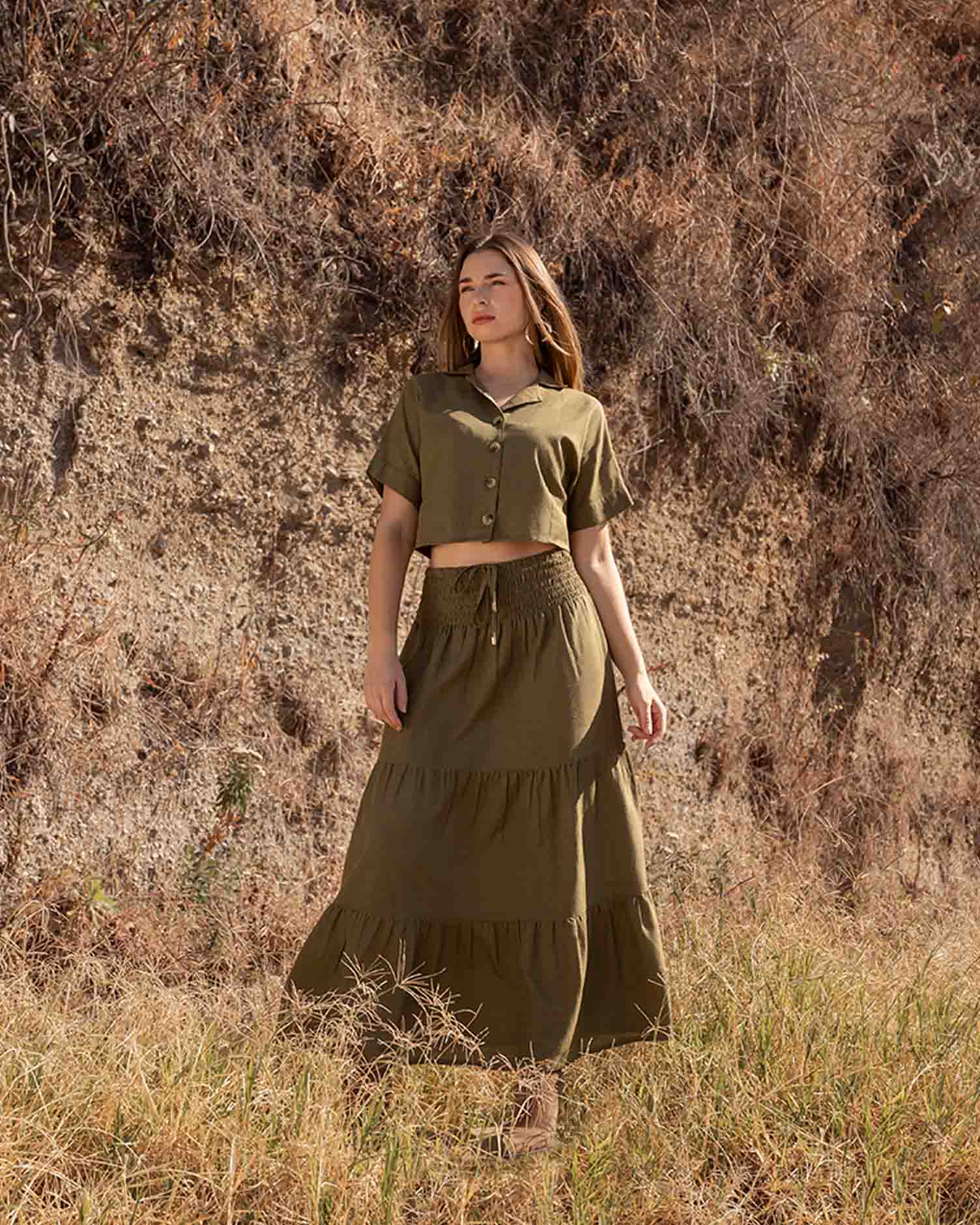 falda-campesina-verde-militar