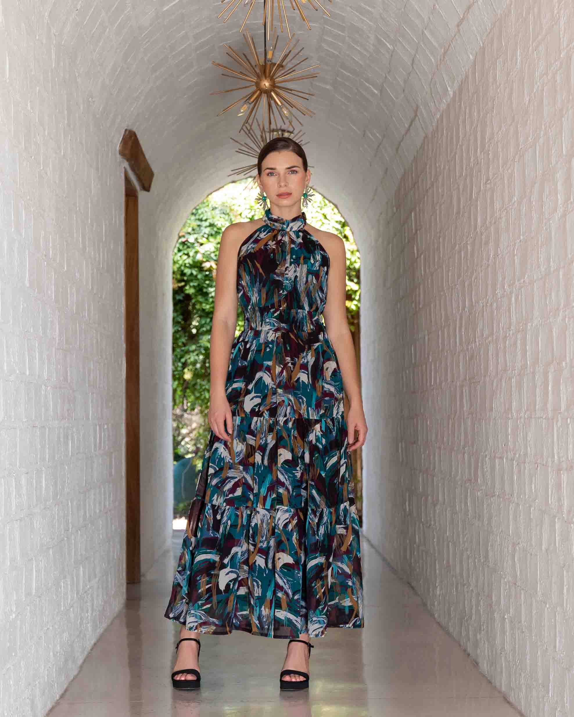 Vestido midi estampado smock