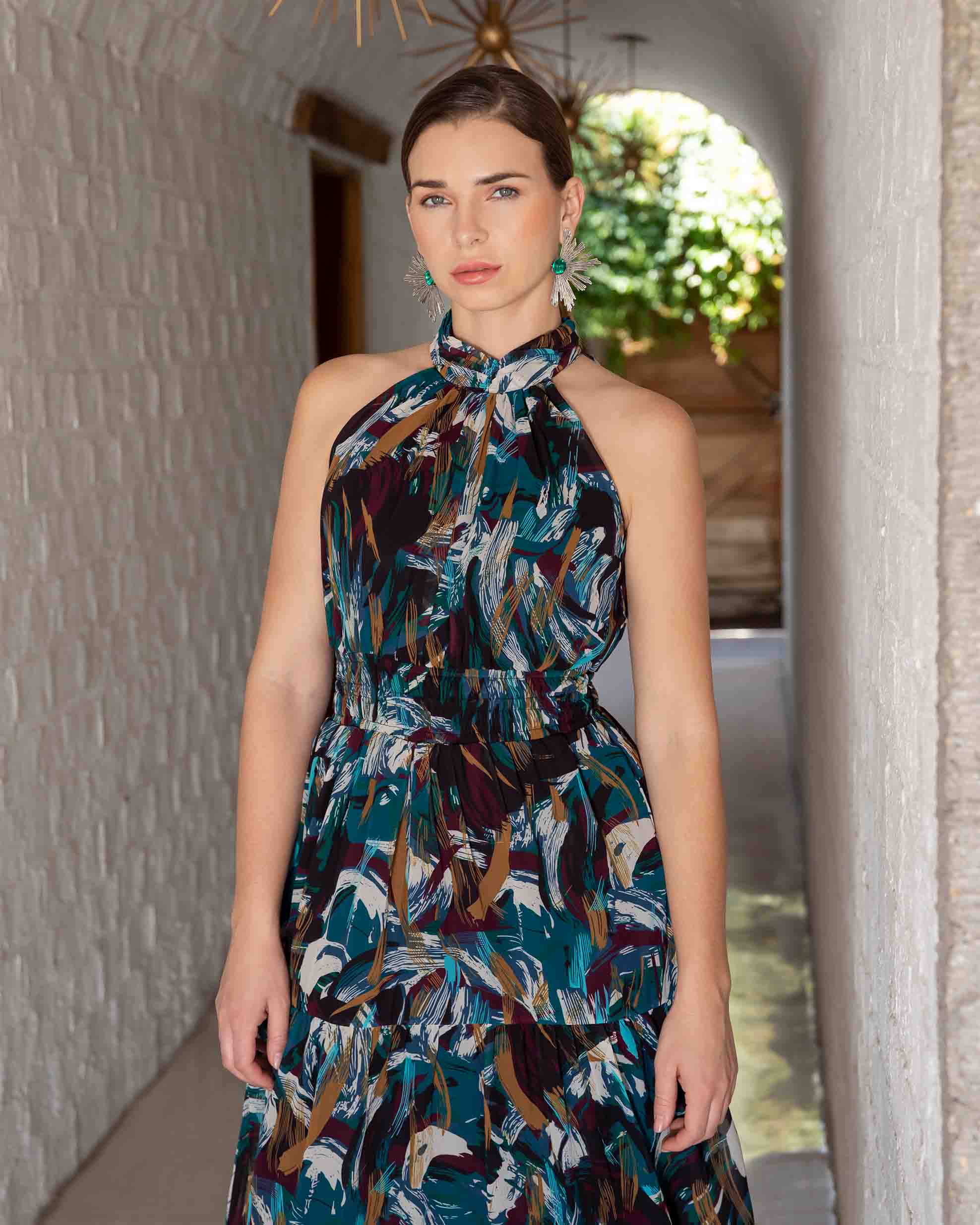 Vestido midi estampado smock