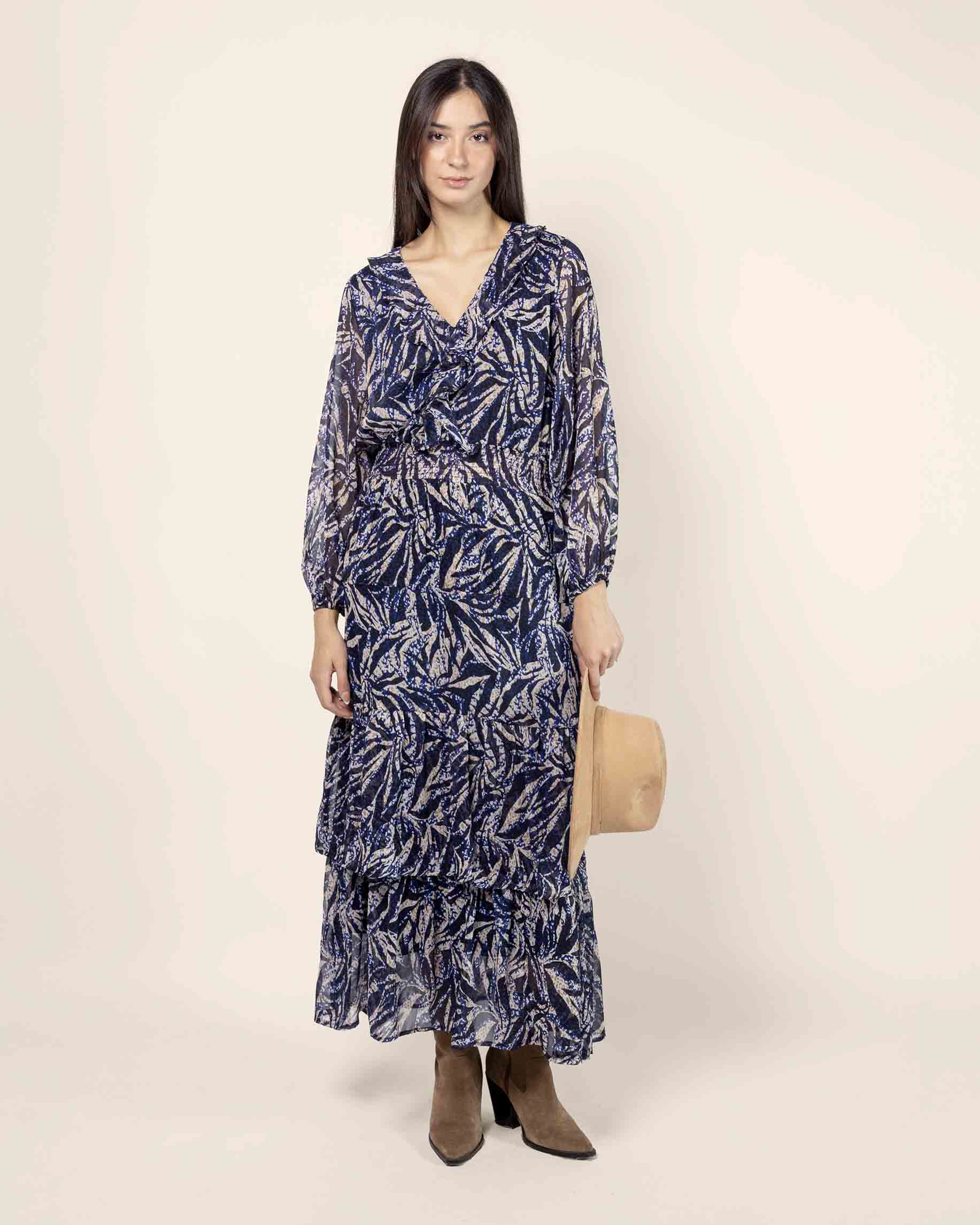 Vestido largo manga larga estampado