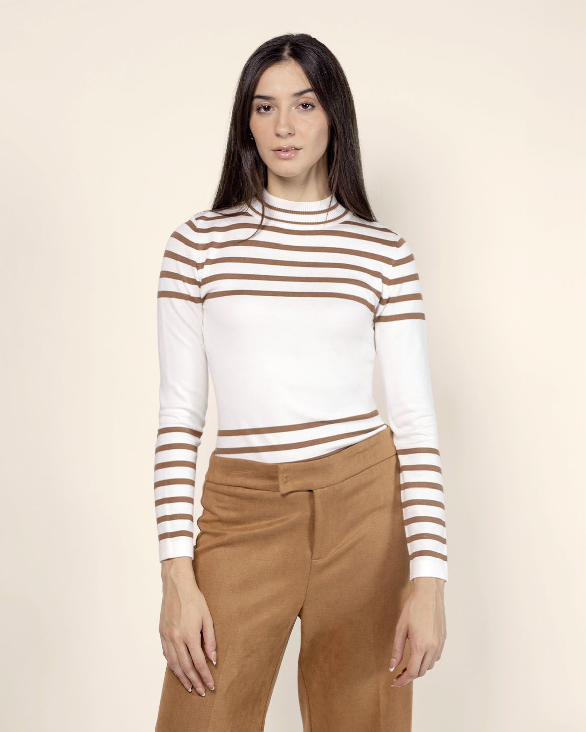 Blusa punto rayas cuello mock