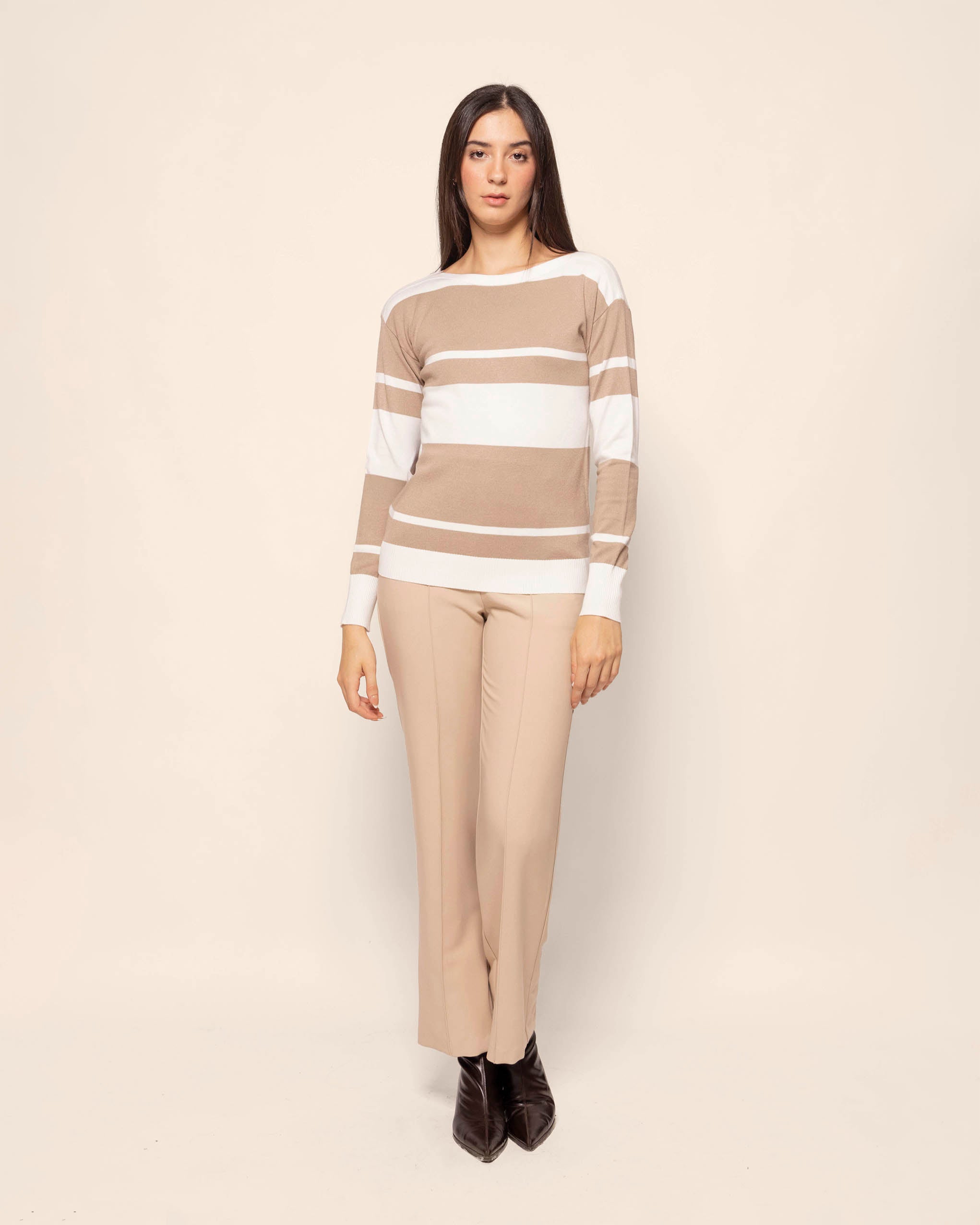 Blusa punto rayas cuello ojal