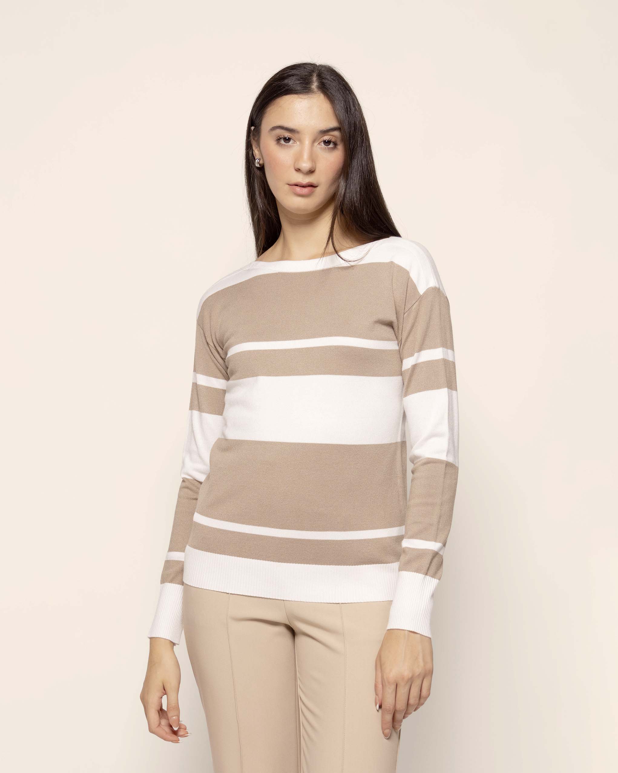 Blusa punto rayas cuello ojal