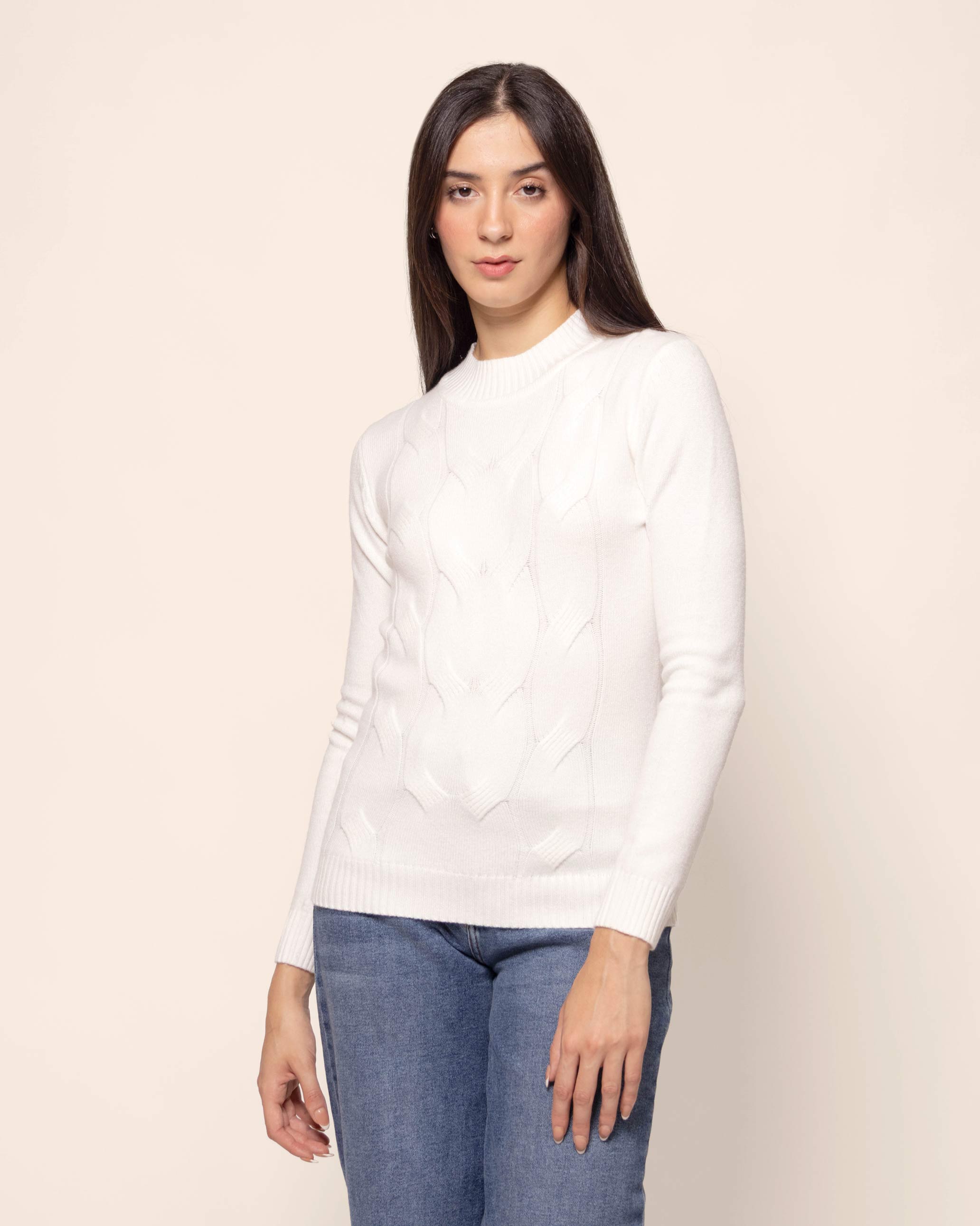 Suéter cuello mock trenza ancha