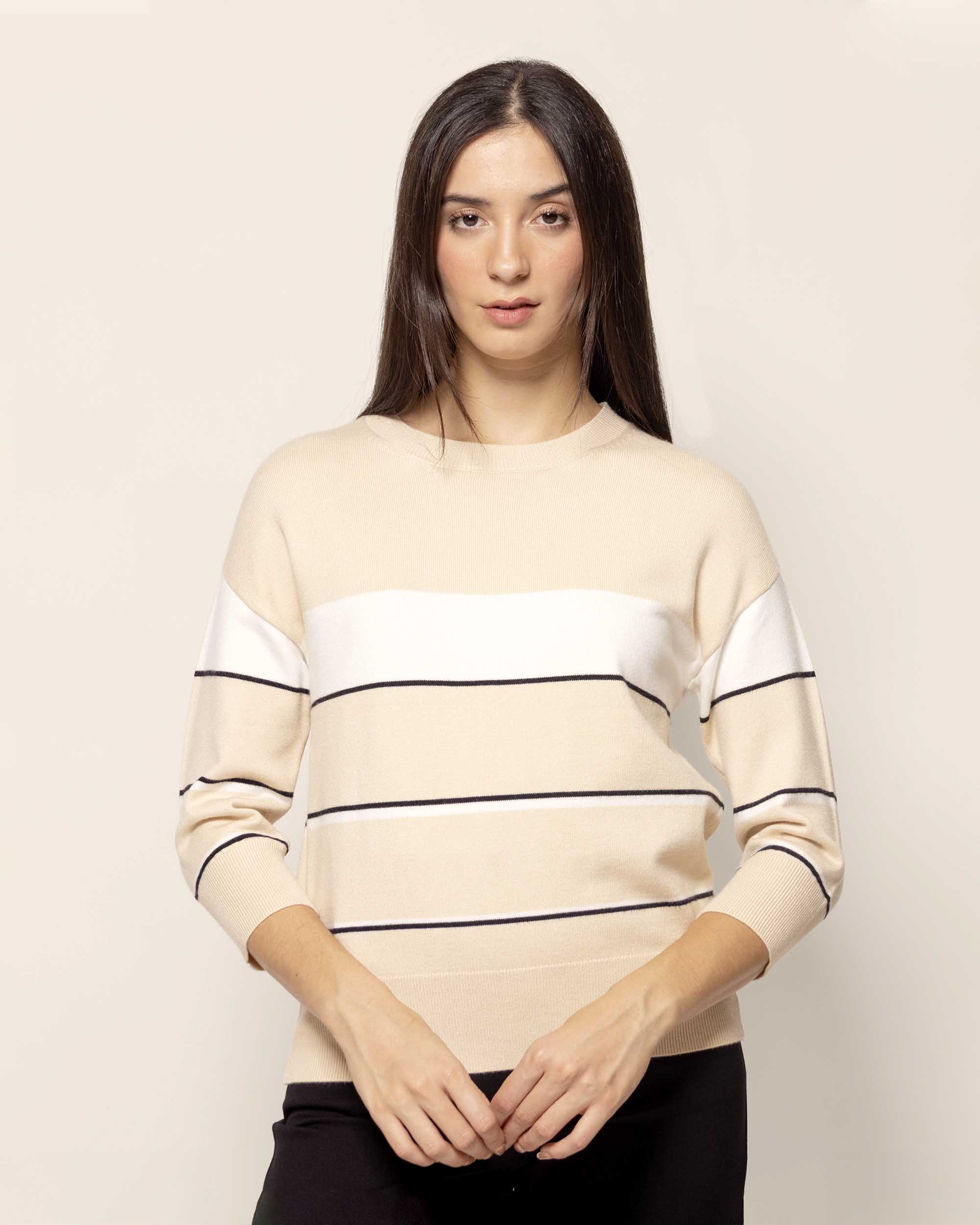 Blusa punto rayas manga 3/4