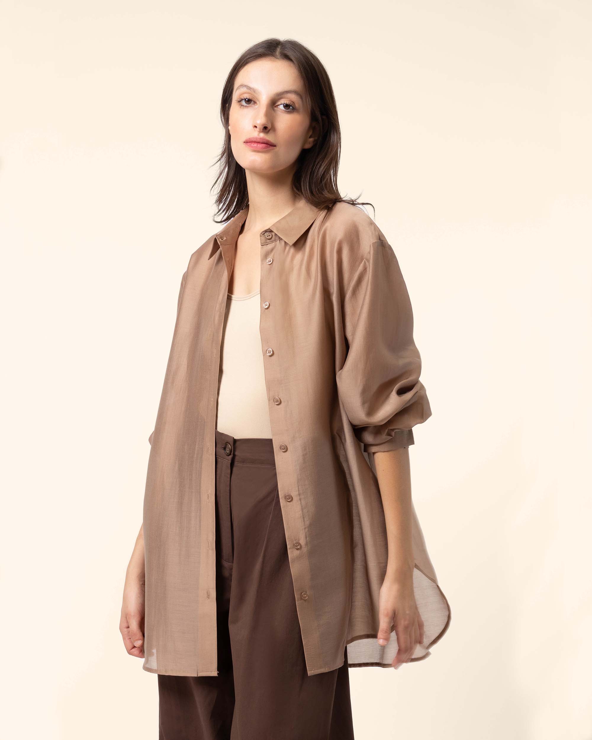 Camisa manga larga efecto satinado