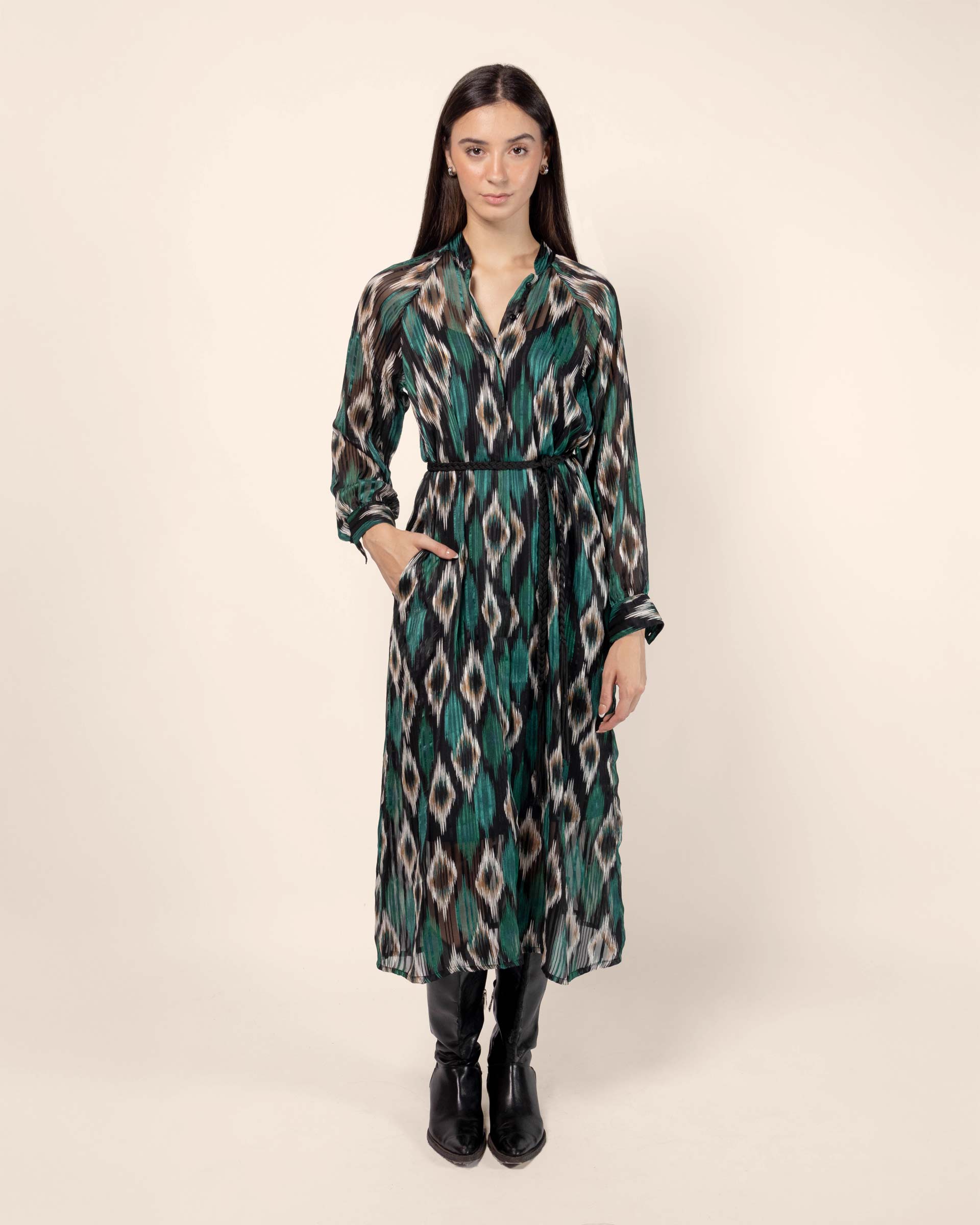 Vestido estampado midi cinturón