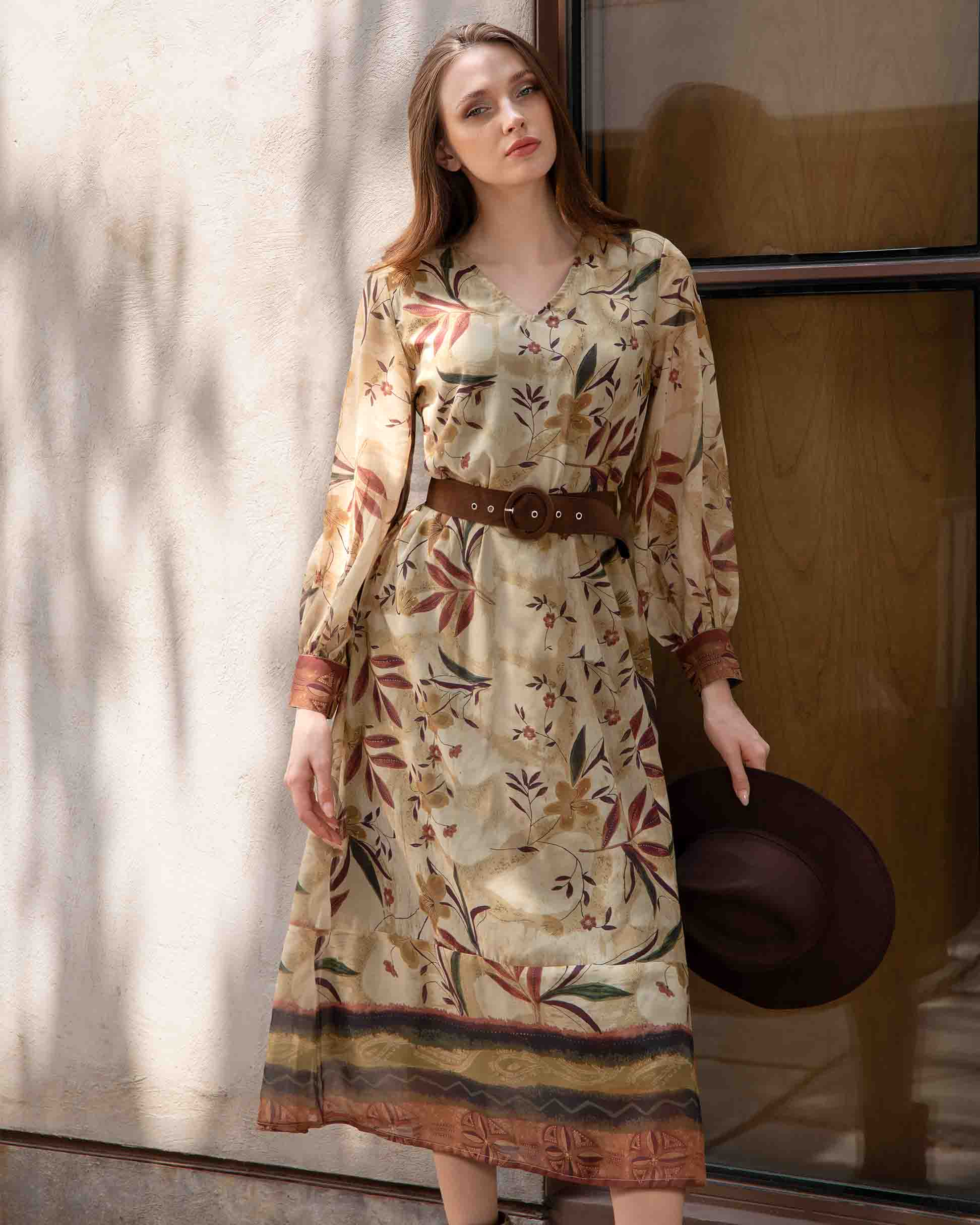 Vestido midi estampado cinturón