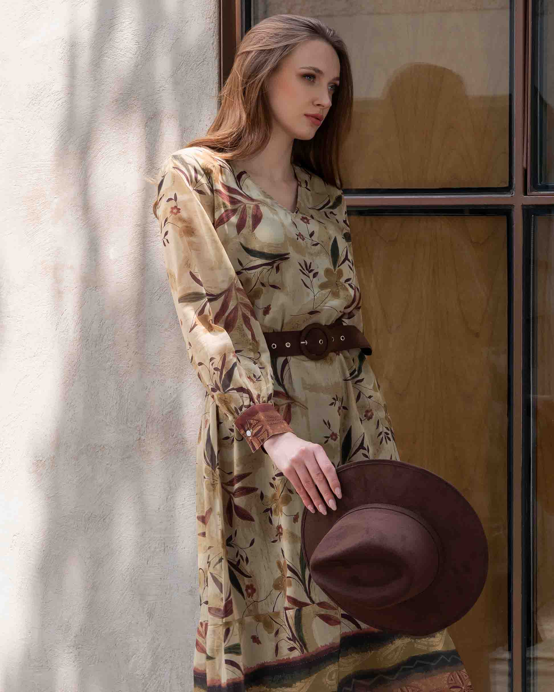 Vestido midi estampado cinturón