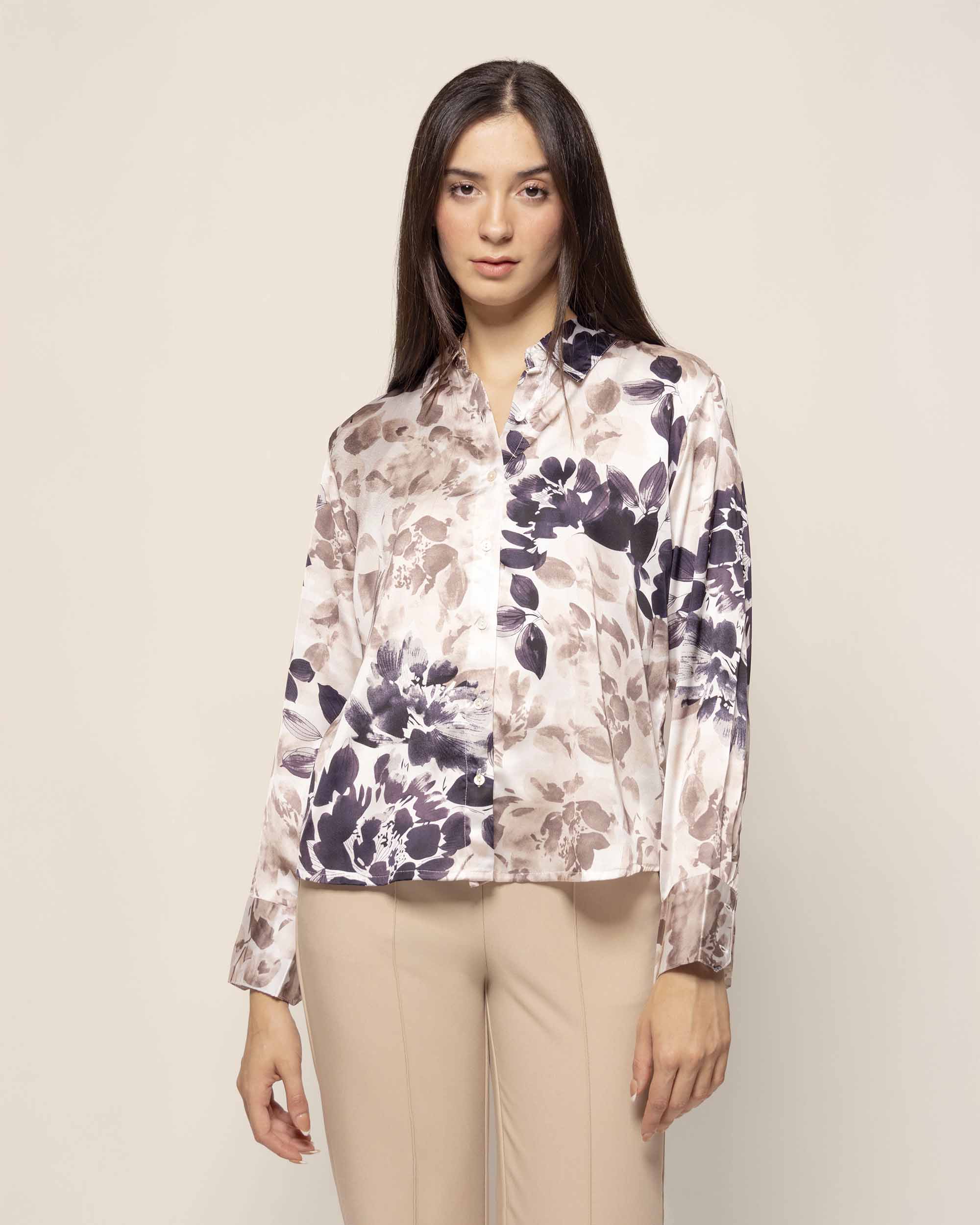 Camisa satinada manga larga