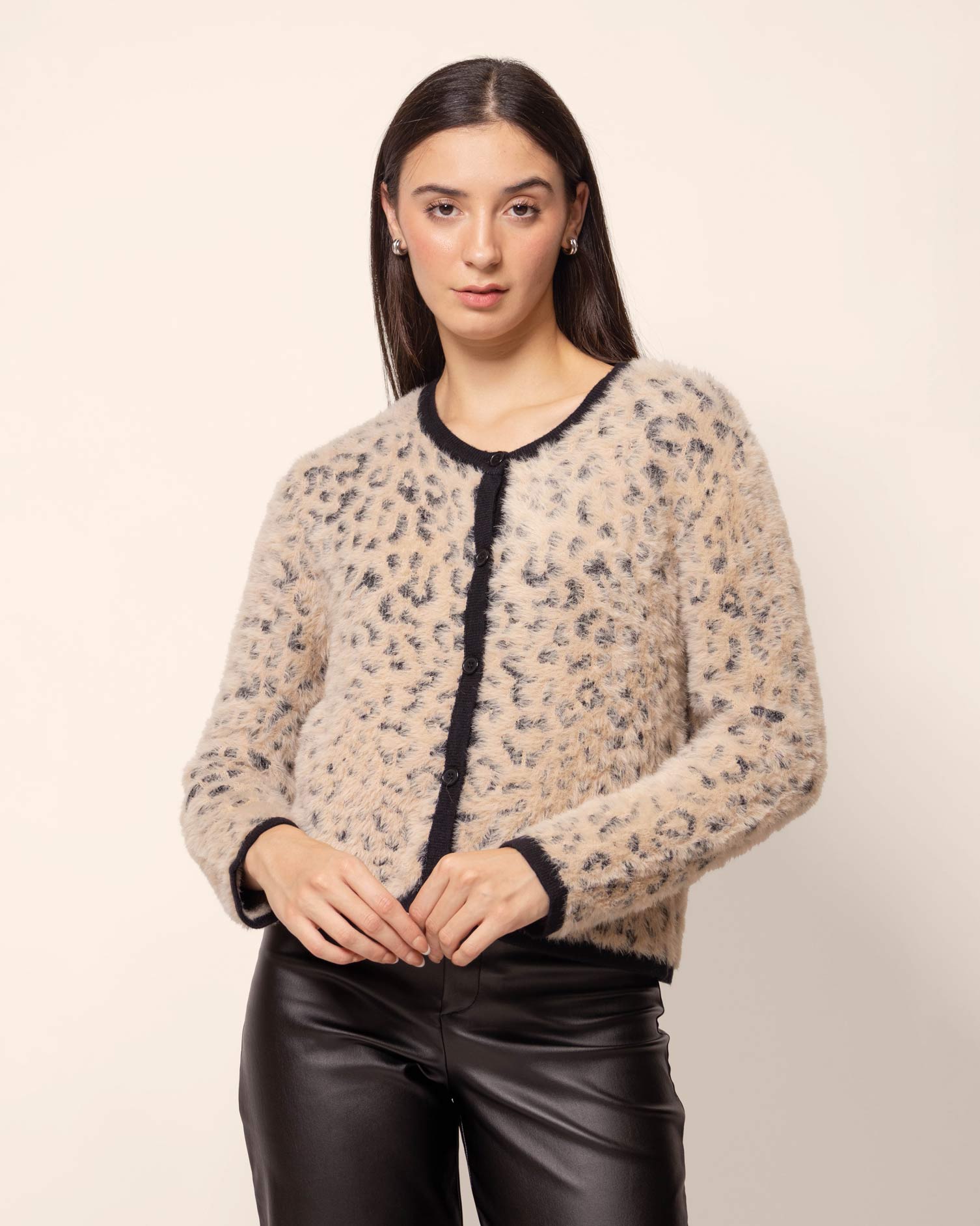 Cárdigan tejido estampado efecto pelo