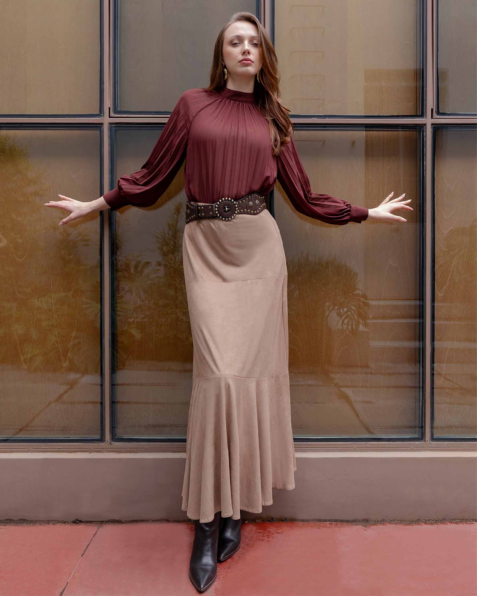 Blusa manga larga tela plisada