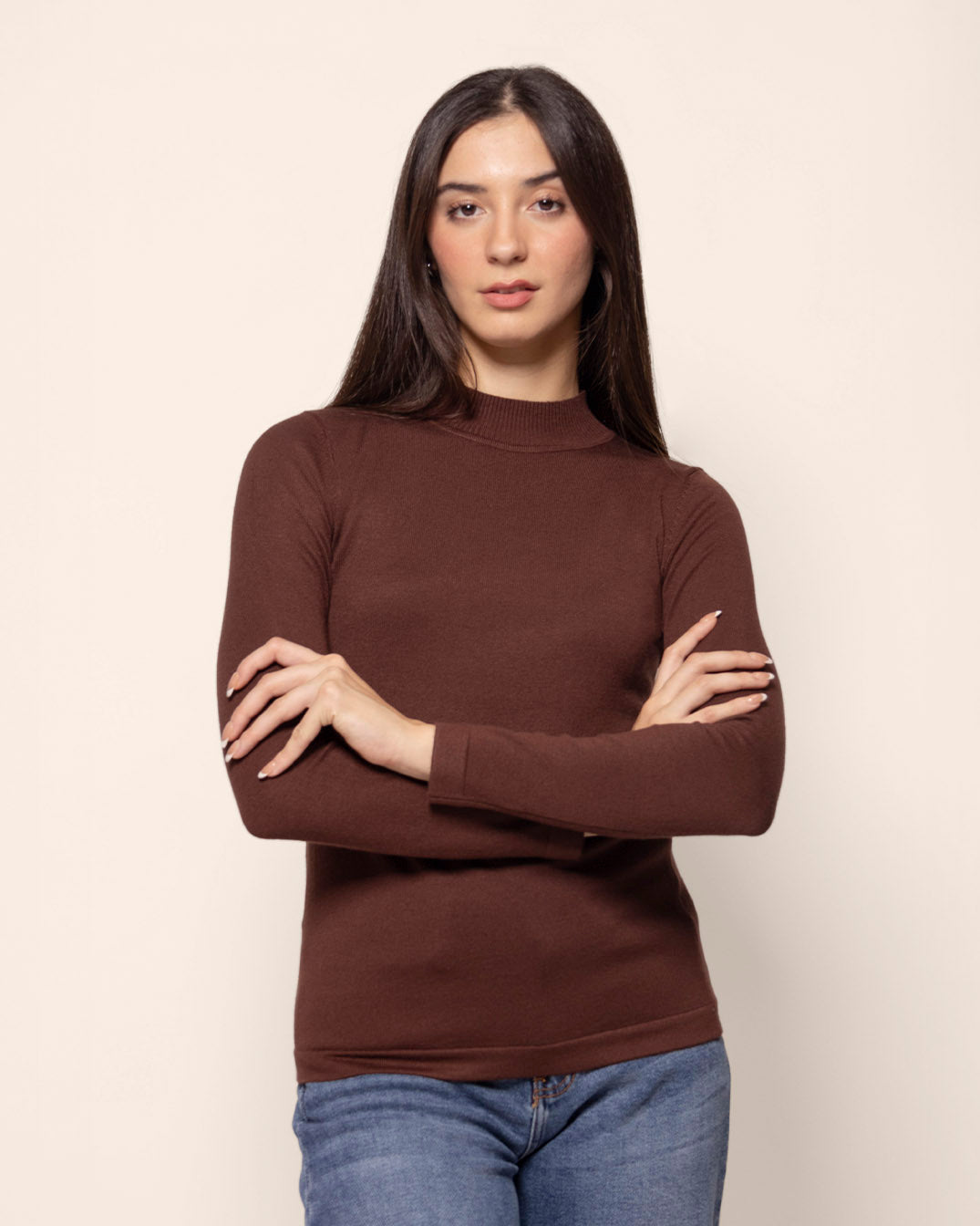 Blusa tejida cuello mock