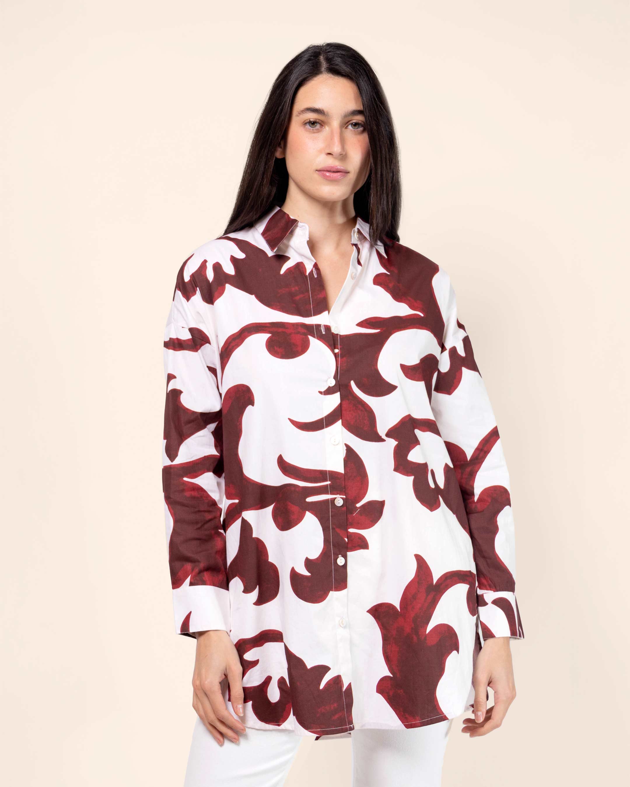 Blusón algodón con estampado tinto