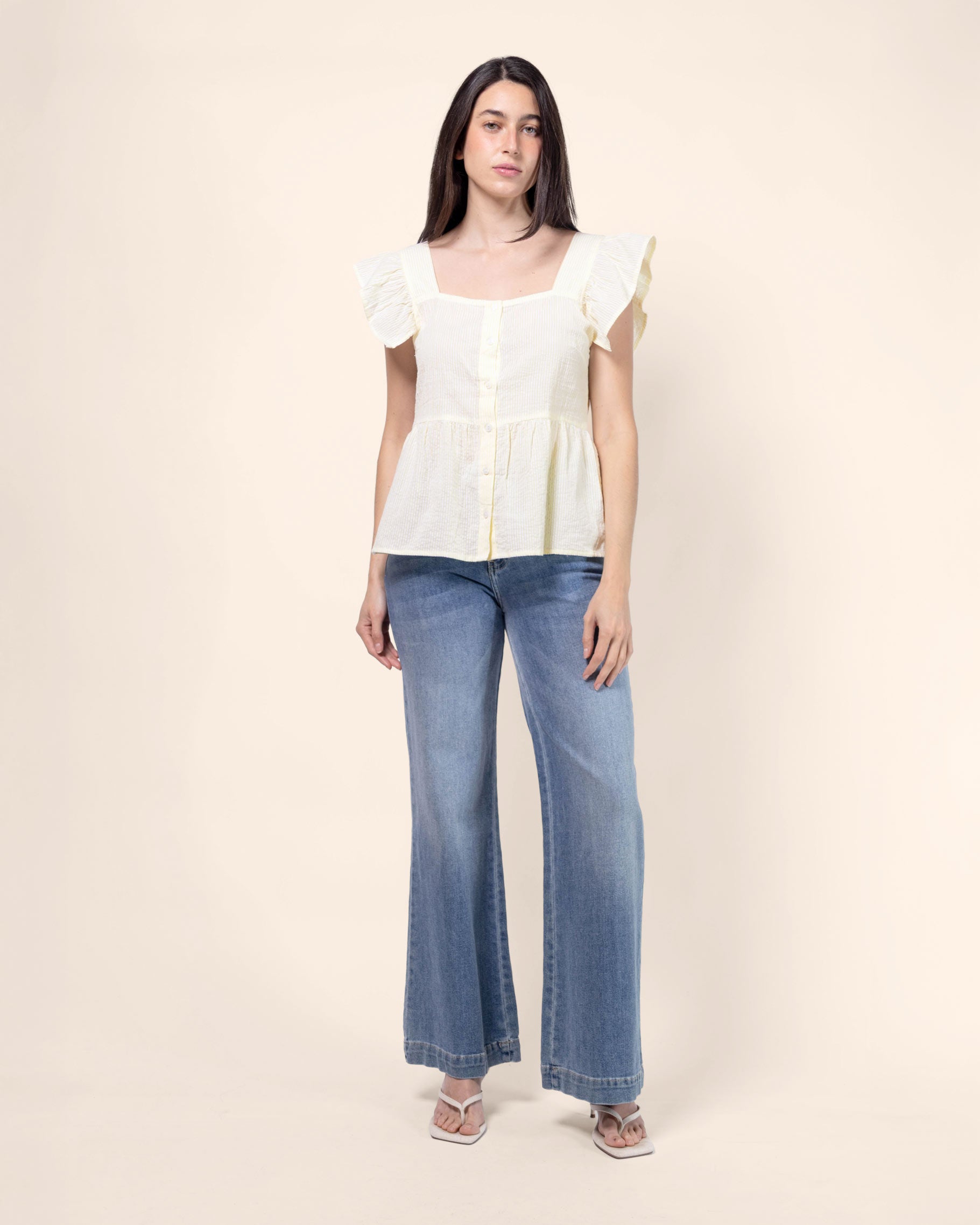 Blusa peplum manga olán a rayas