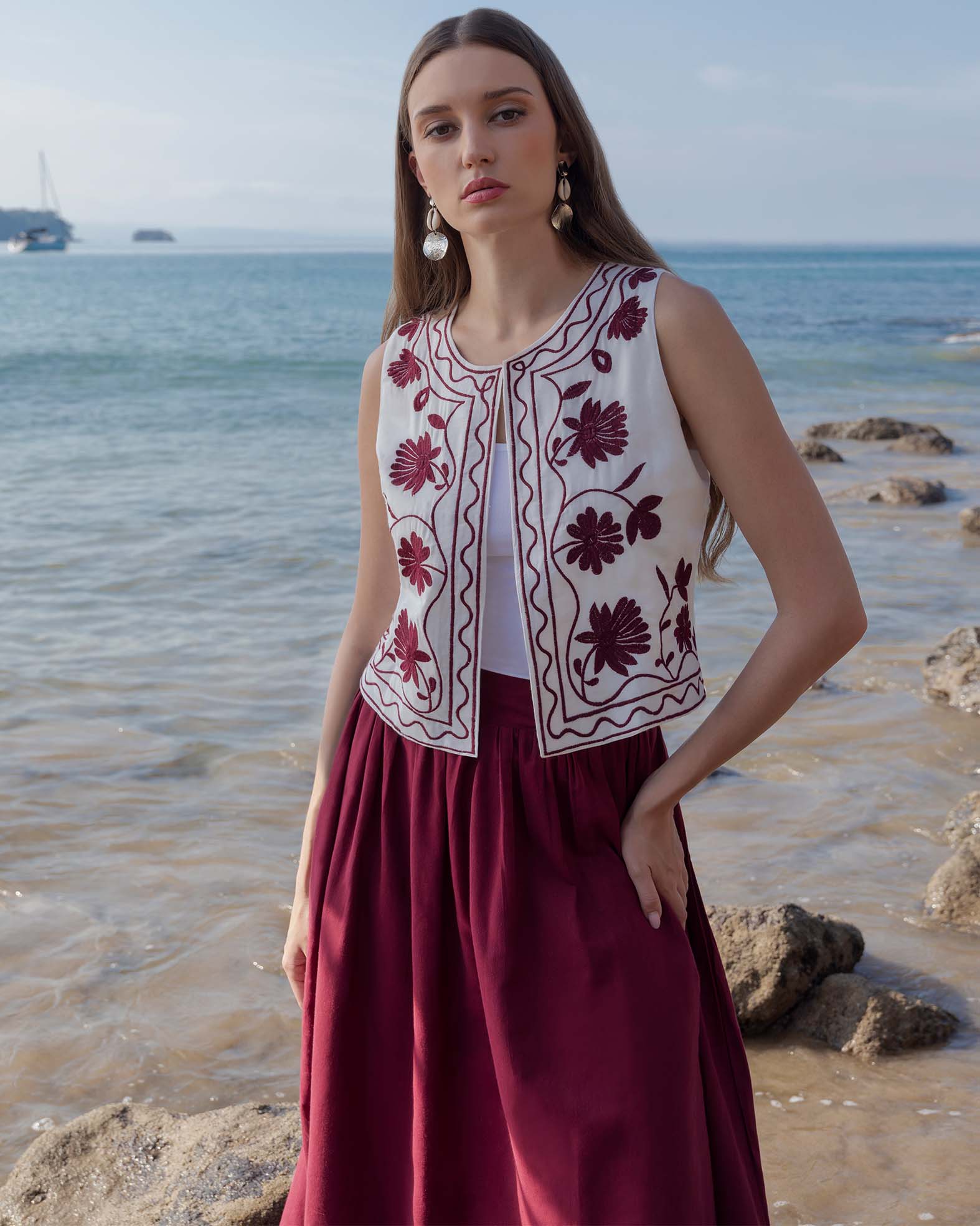 Falda larga pretina ancha efecto lino