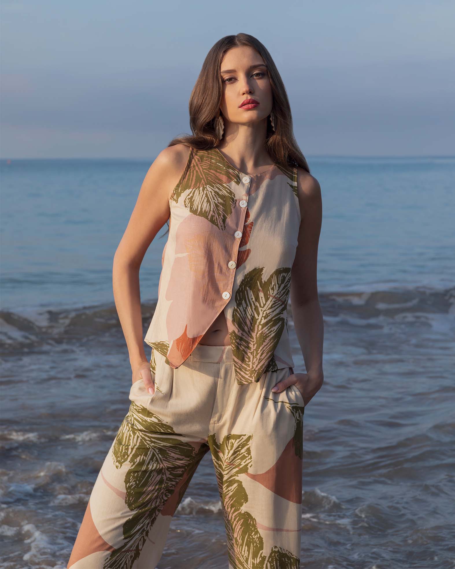 Chaleco estampado efecto lino