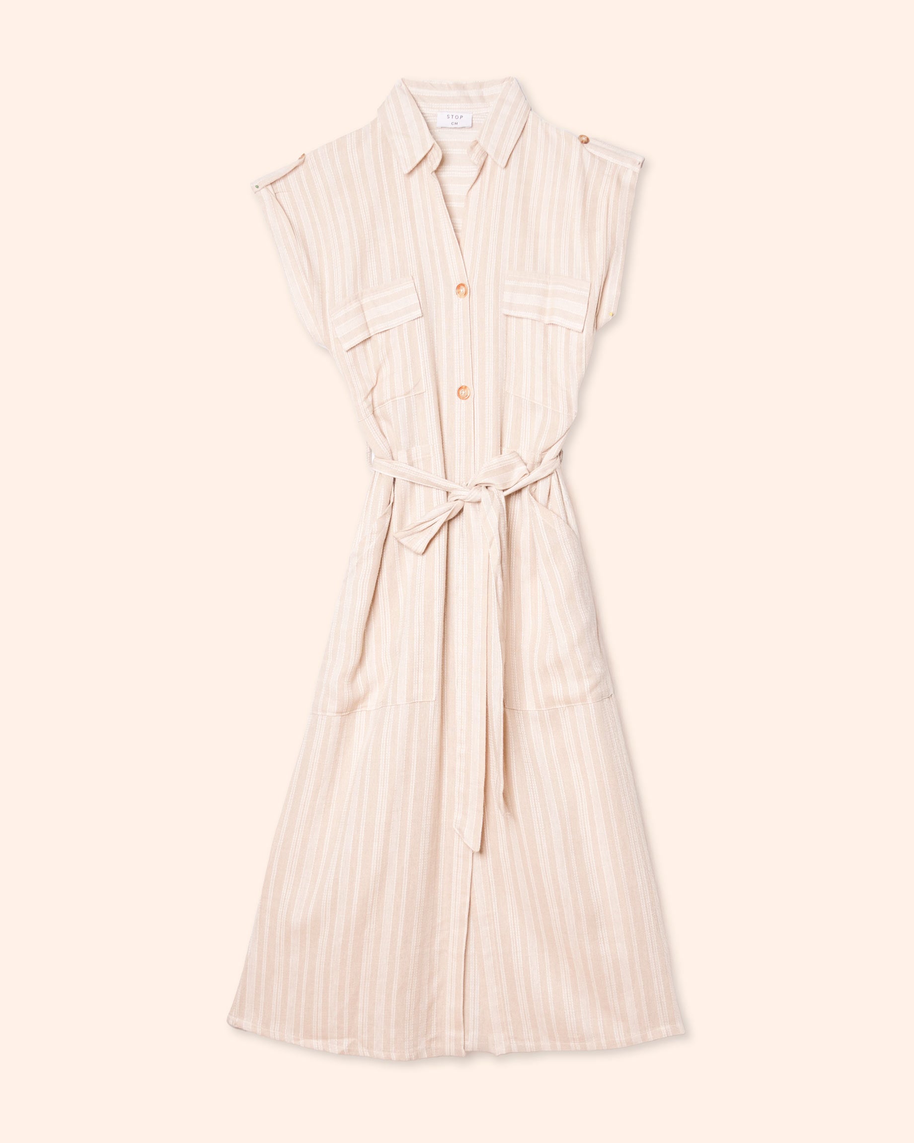 Vestido midi a rayas con lino