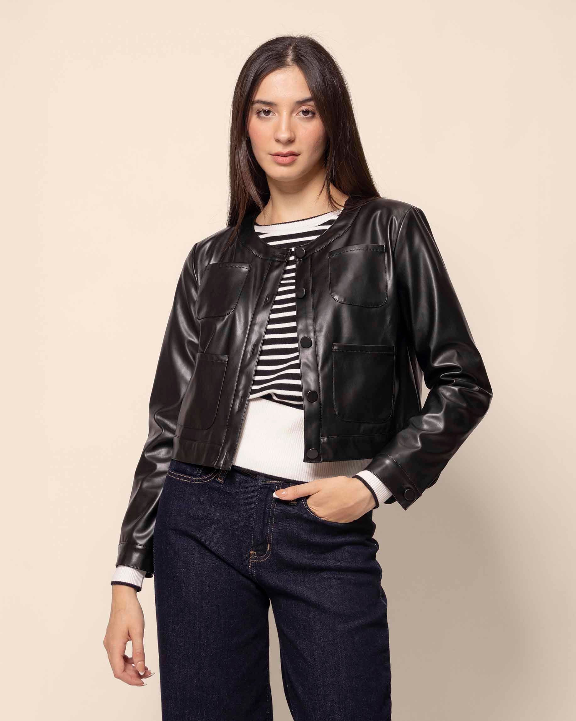 Chamarra vinipiel botones forrados