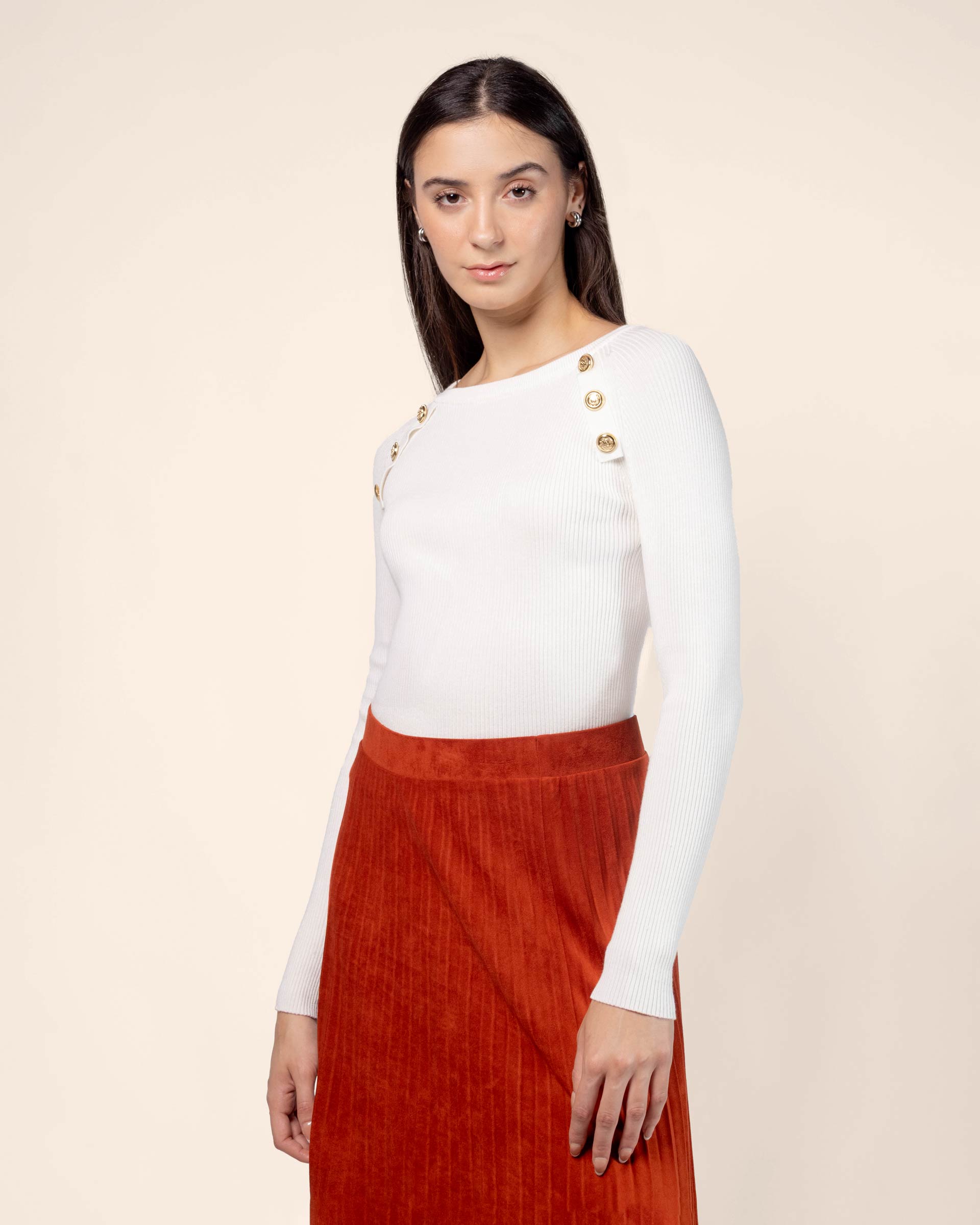 Blusa tejida manga ranglan botones