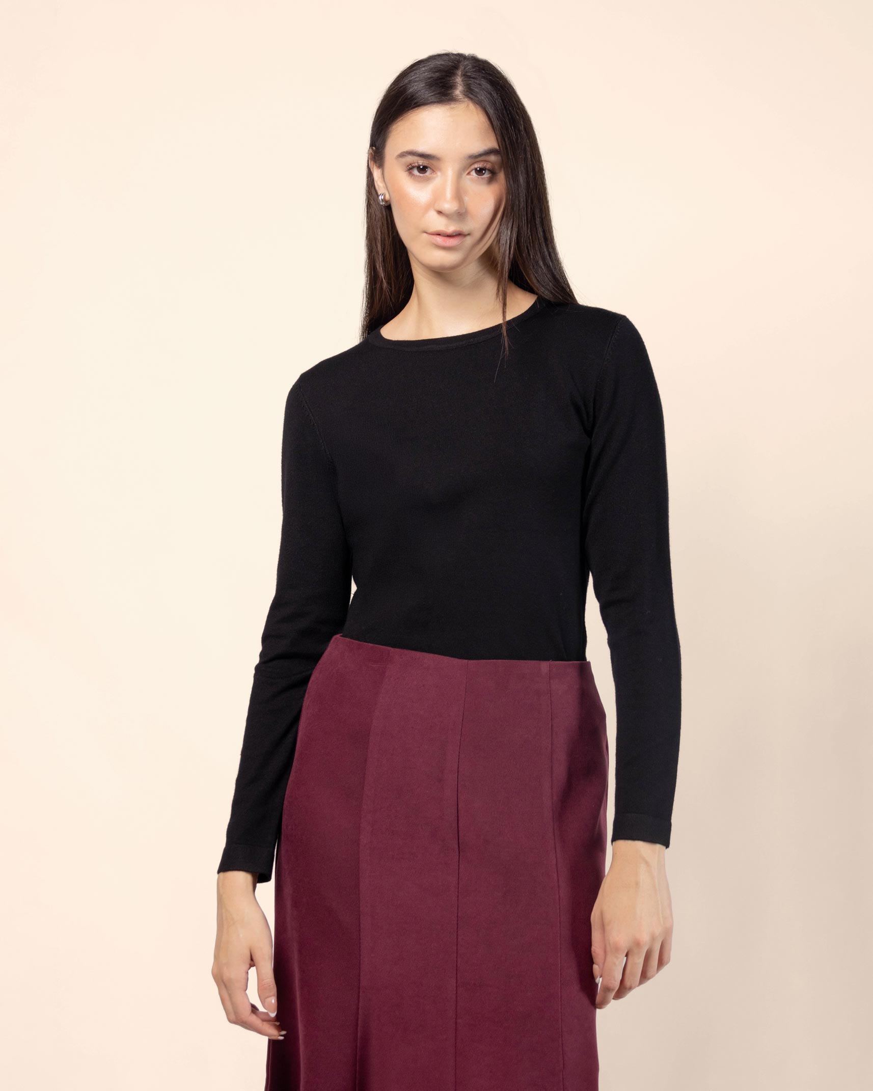 Blusa tejida manga larga cuello redondo