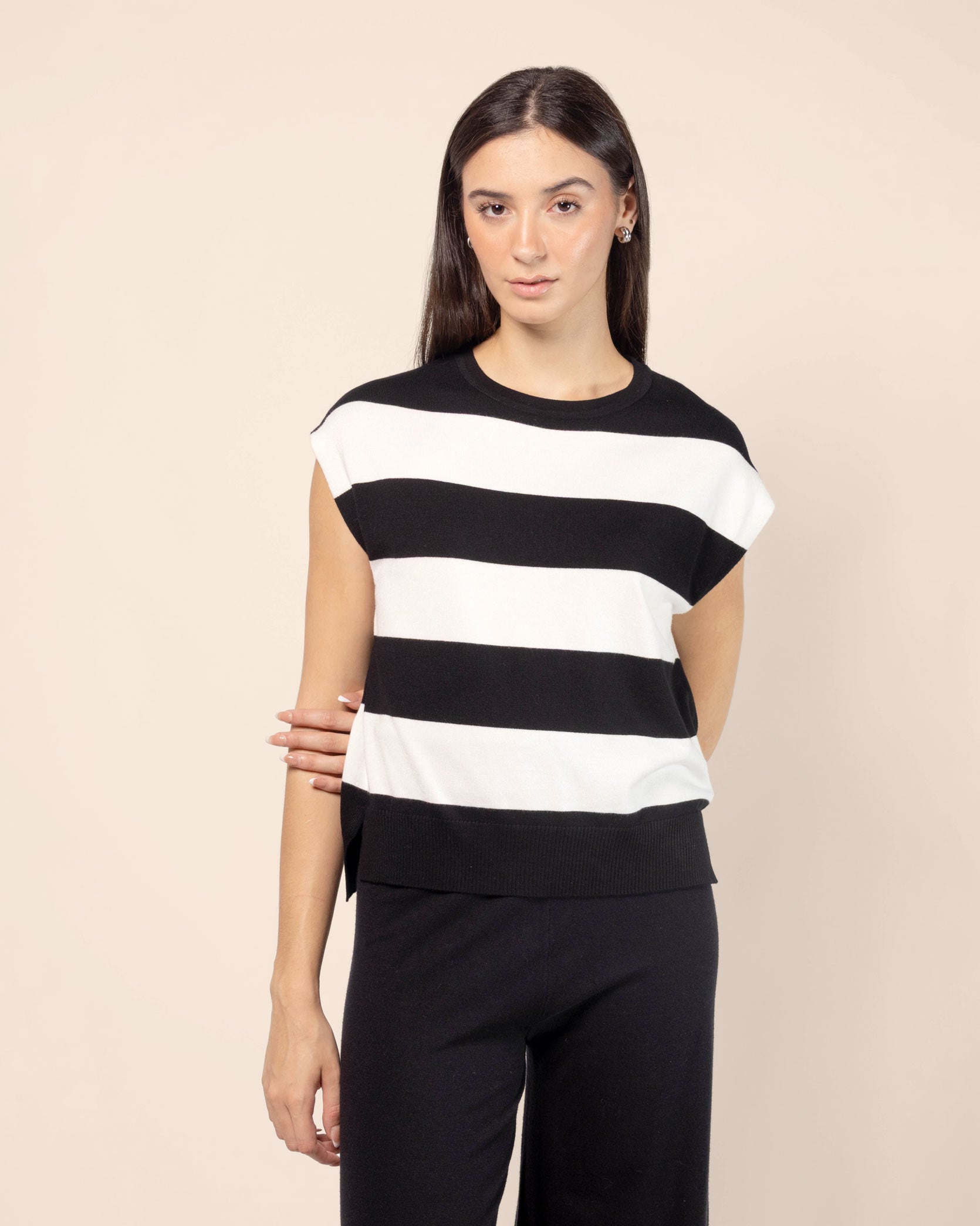 Blusa tejida manga corta rayas