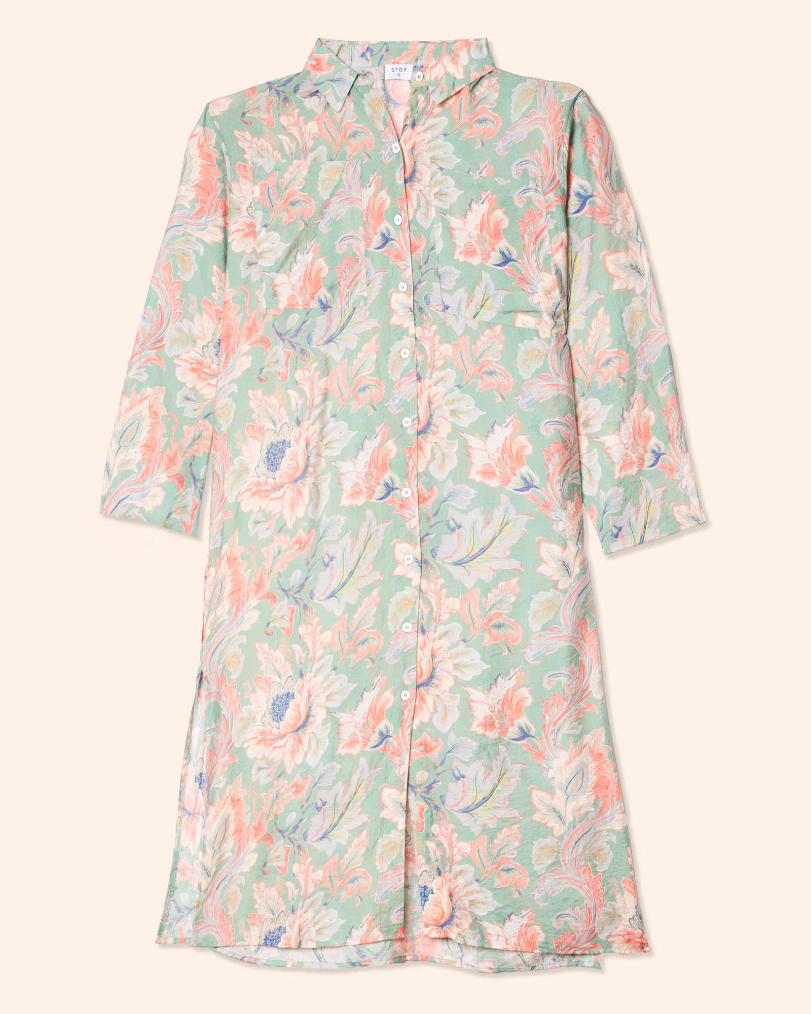 Blusón camisero estampado manga larga