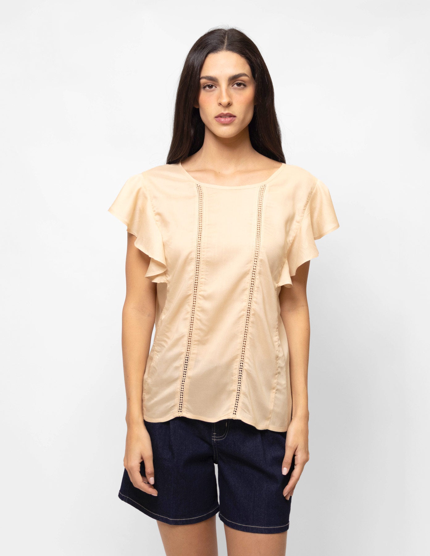Blusa manga olán con encaje
