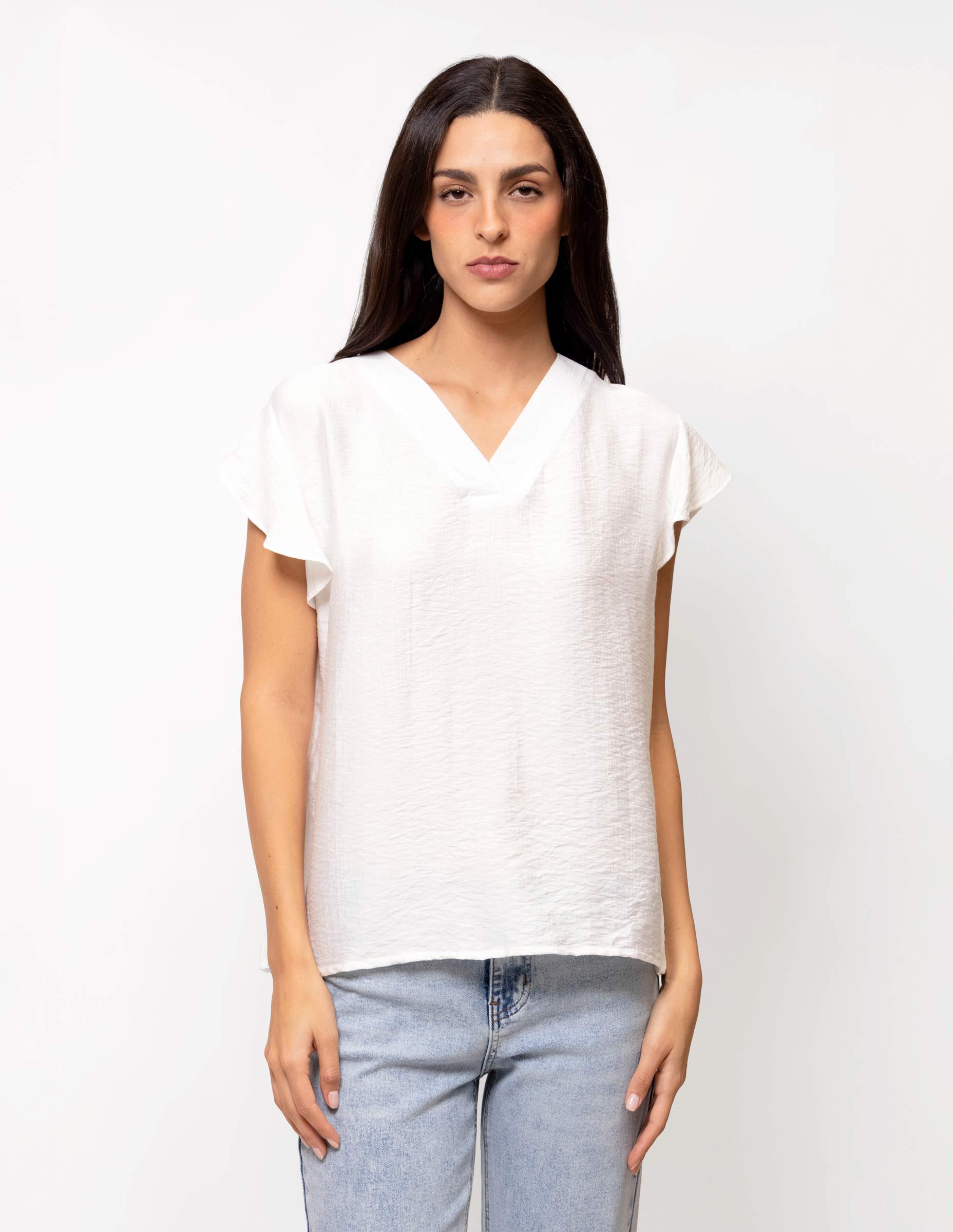 Blusa manga olán escote en V