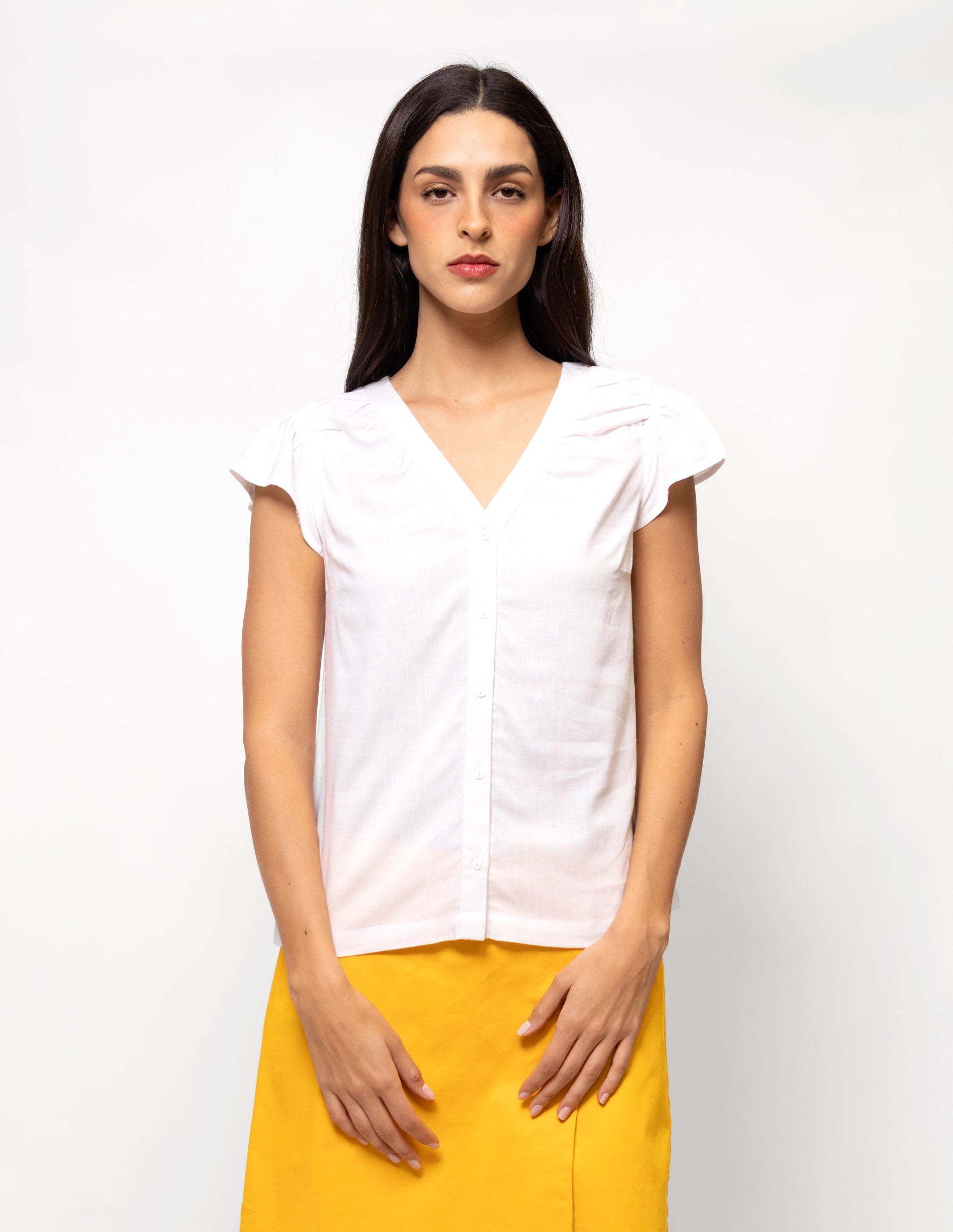 Blusa manga olán con lino
