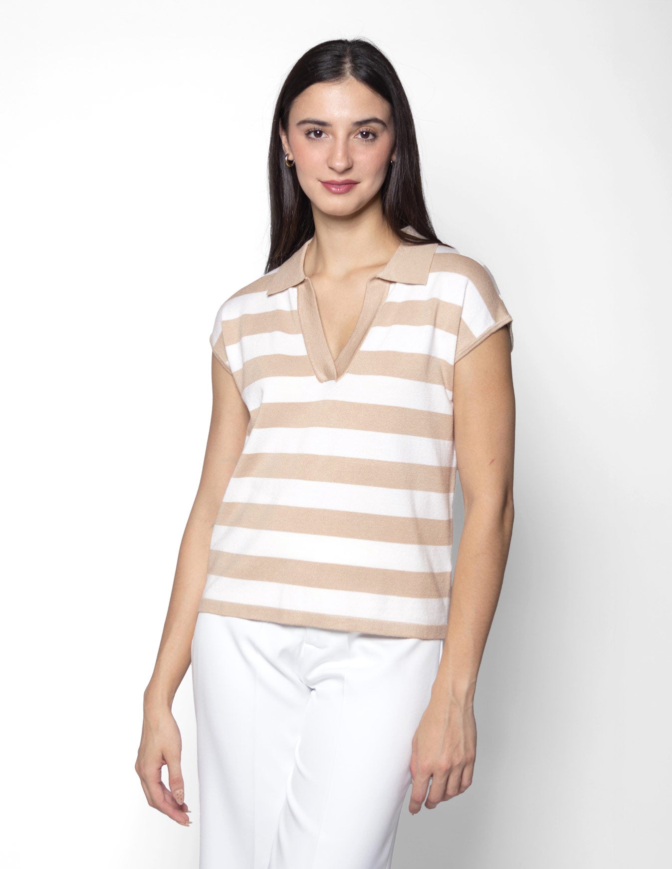 Blusa tejida tipo polo de rayas