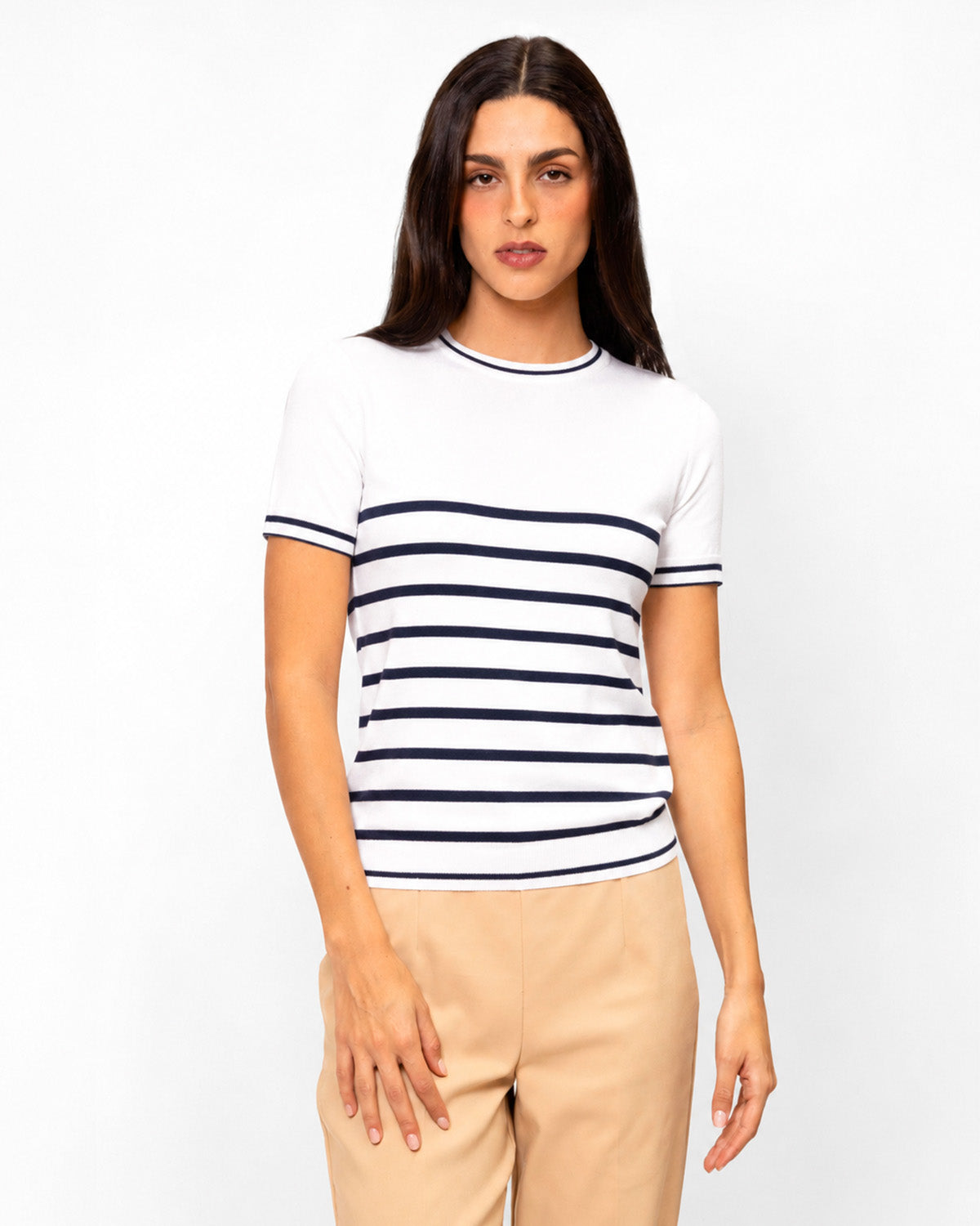Blusa tejida manga corta rayas