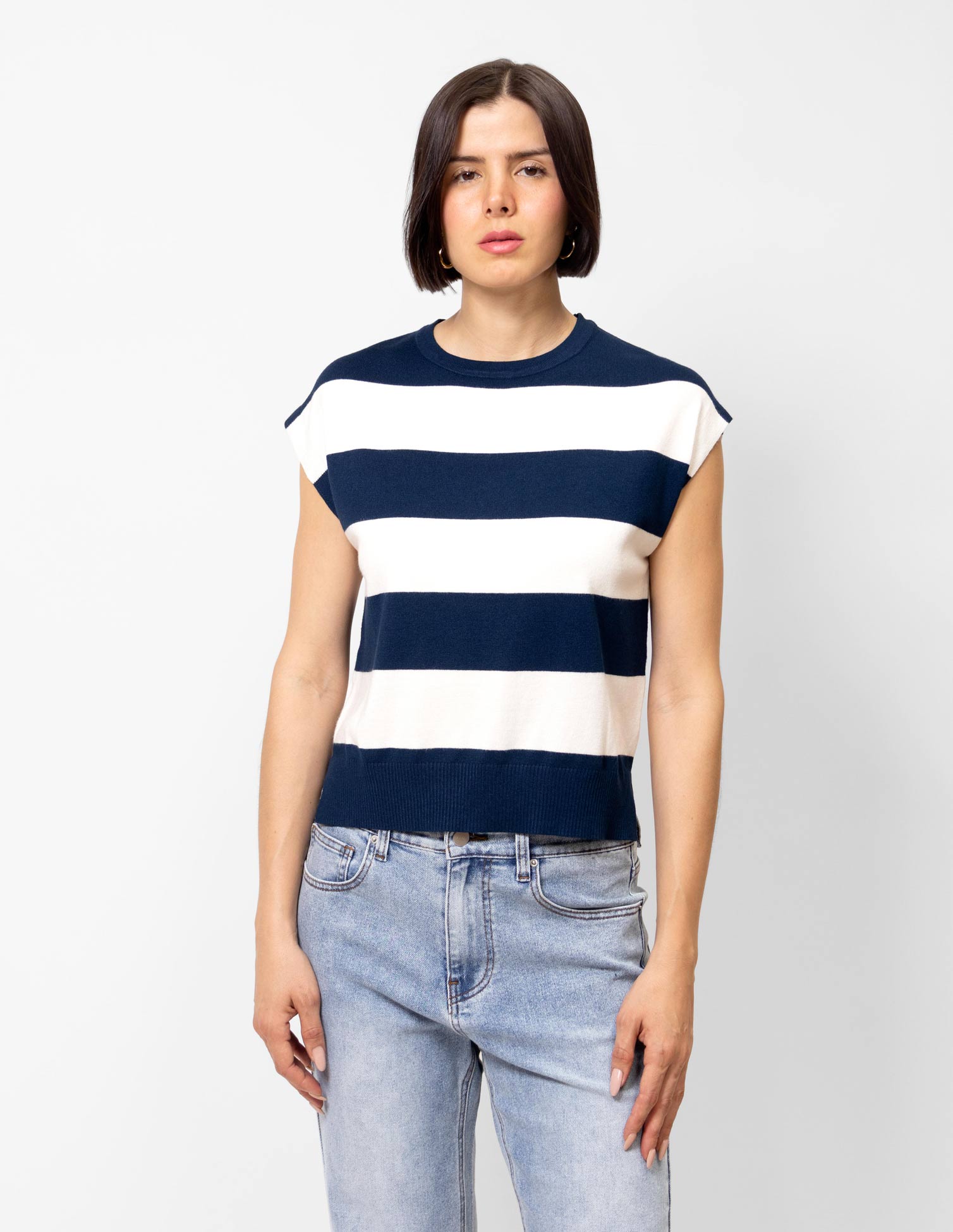 Blusa tejida manga corta raya ancha