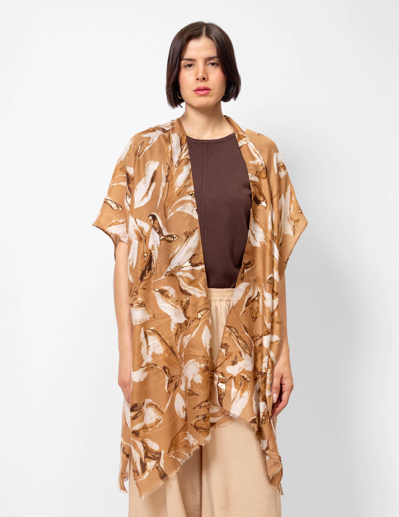 Kimono estampado tonos cafés