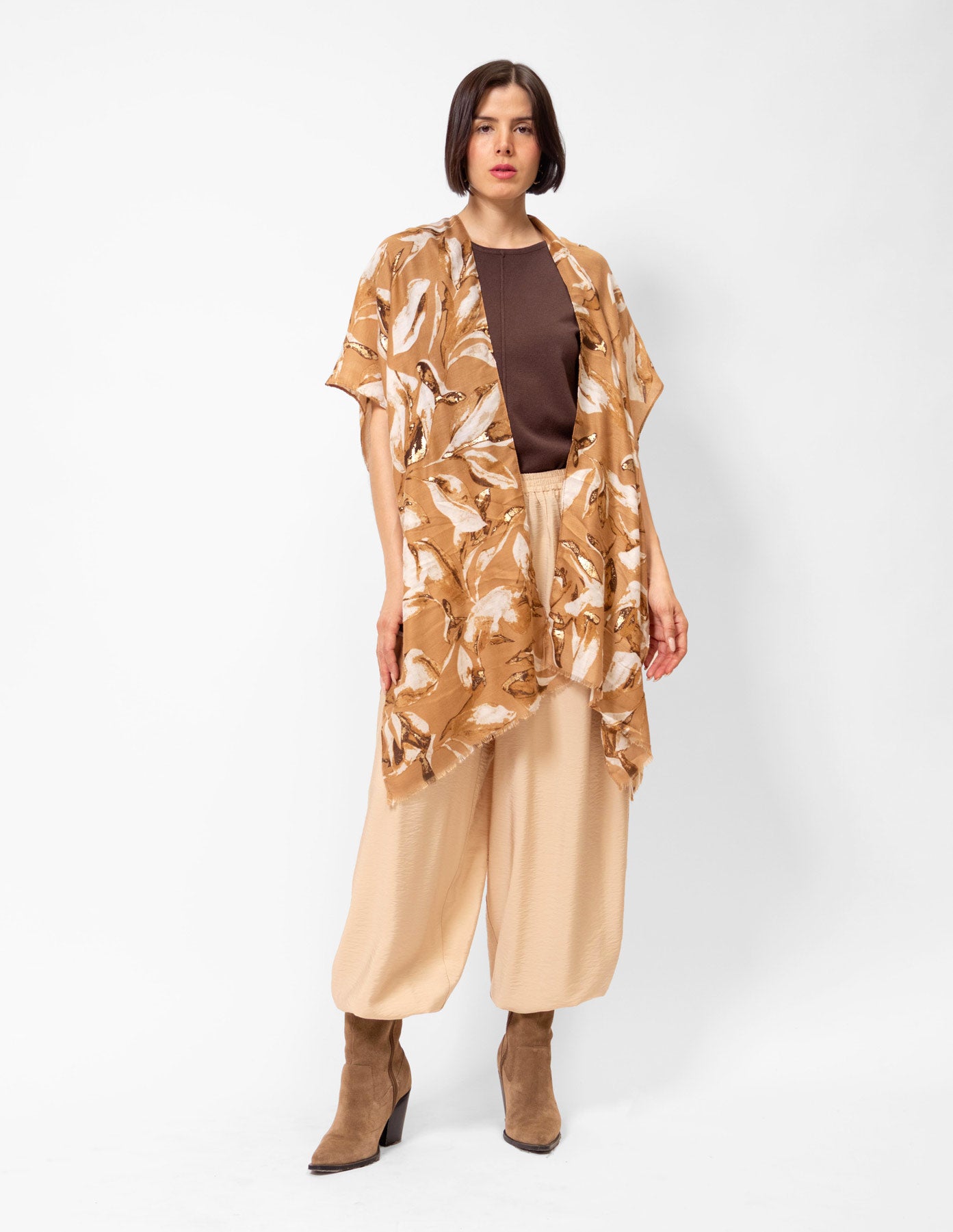 Kimono estampado tonos cafés