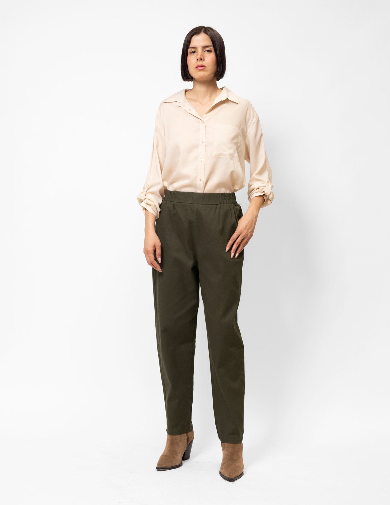 Pantalón de gabardina elástico cintura
