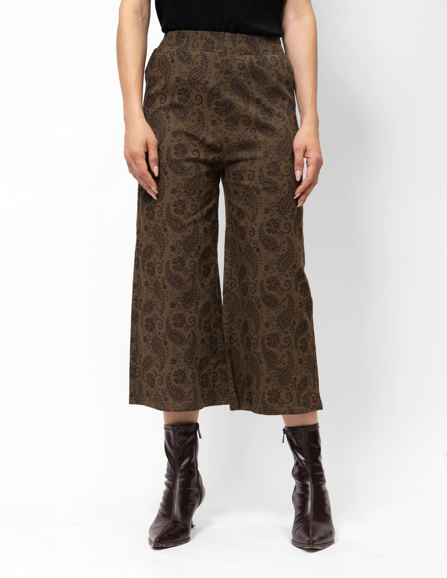 Pantalón culotte estampado de gabardina