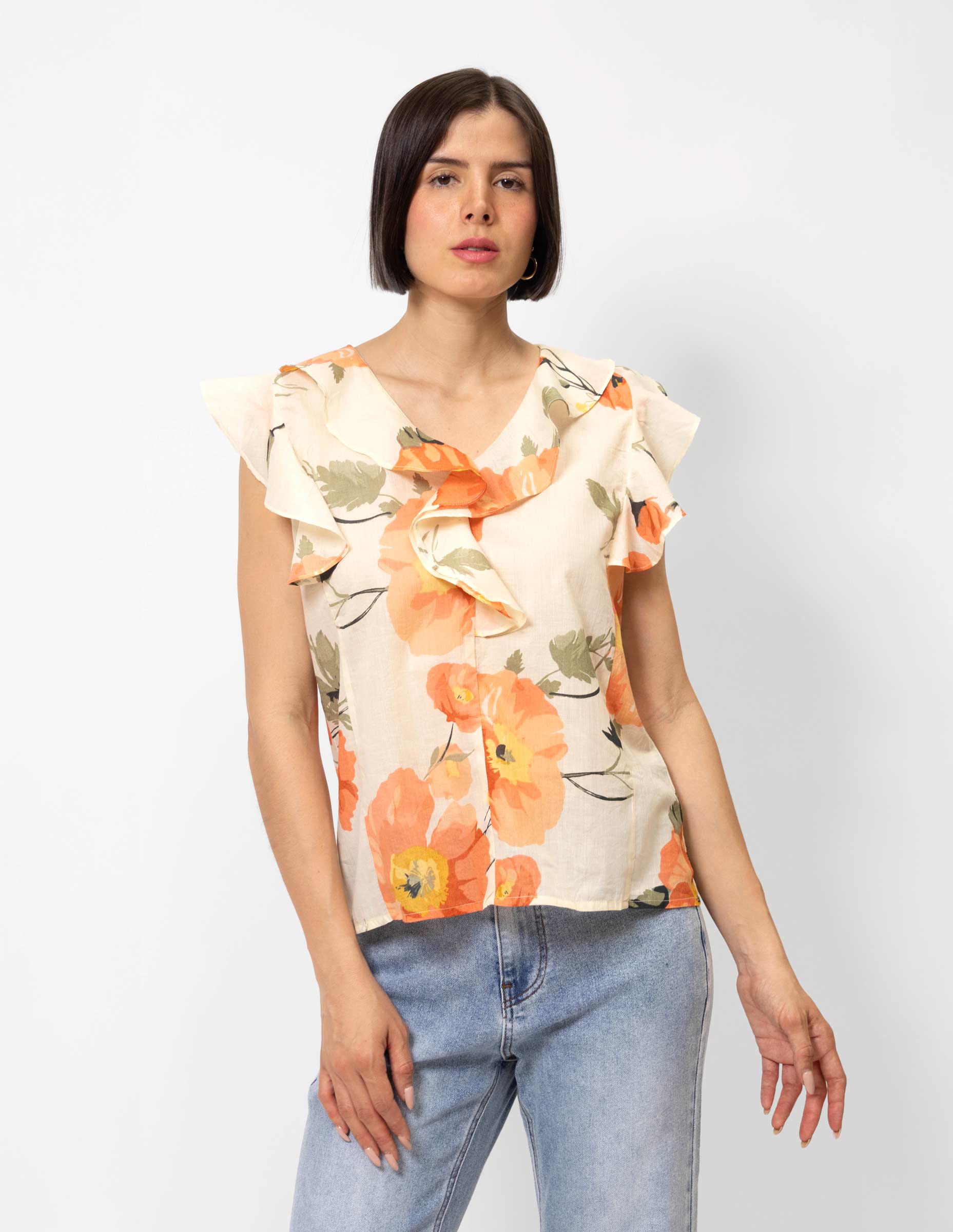 Blusa manga olán estampada