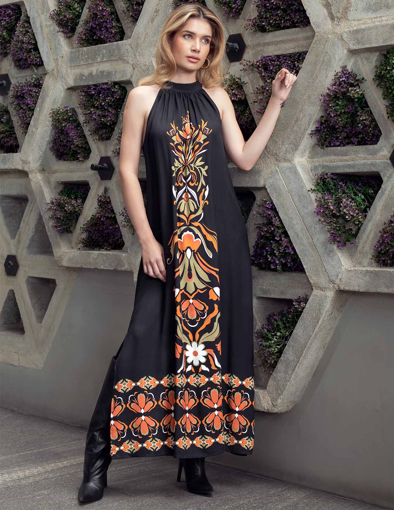 Vestido largo sin mangas print localizado