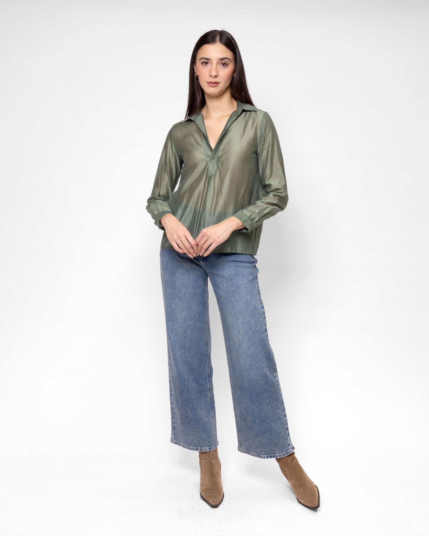 Blusa manga larga con media aletilla