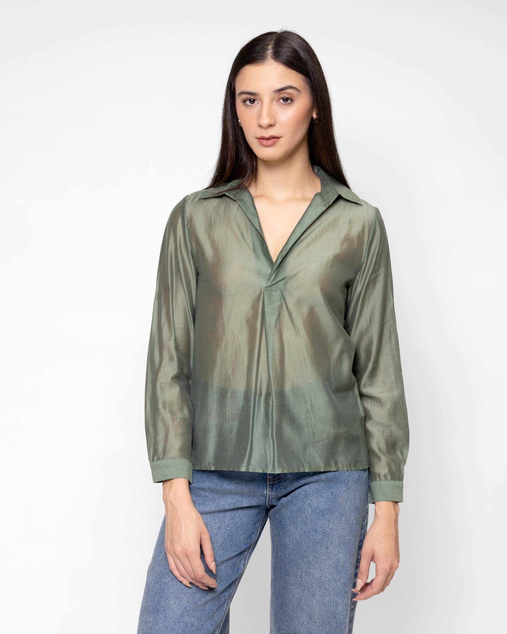 Blusa manga larga con media aletilla