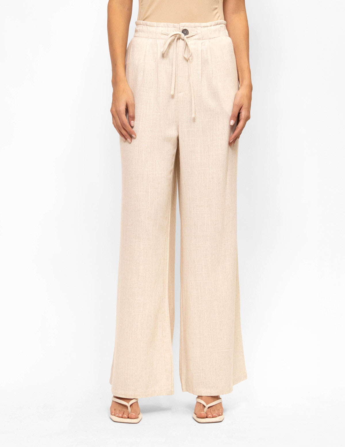 Pantalón amplio lino elástico