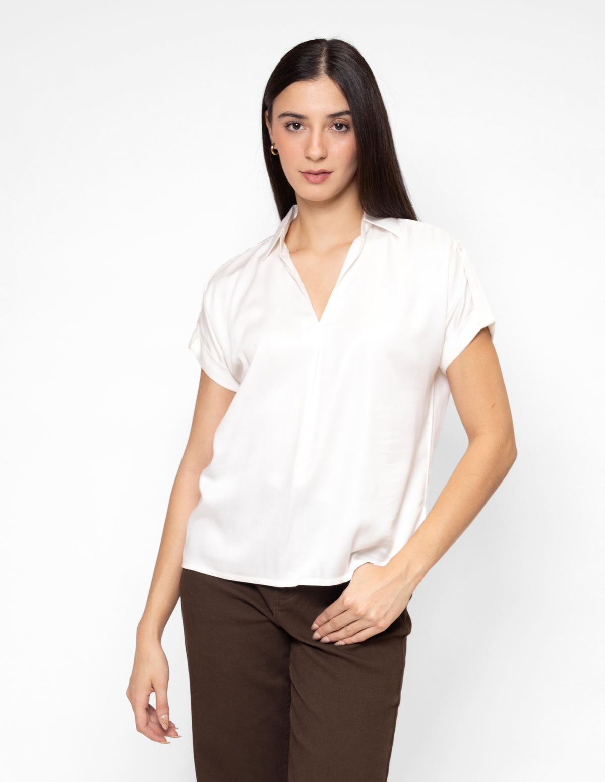 Blusa manga corta viscosa satinada valenciana